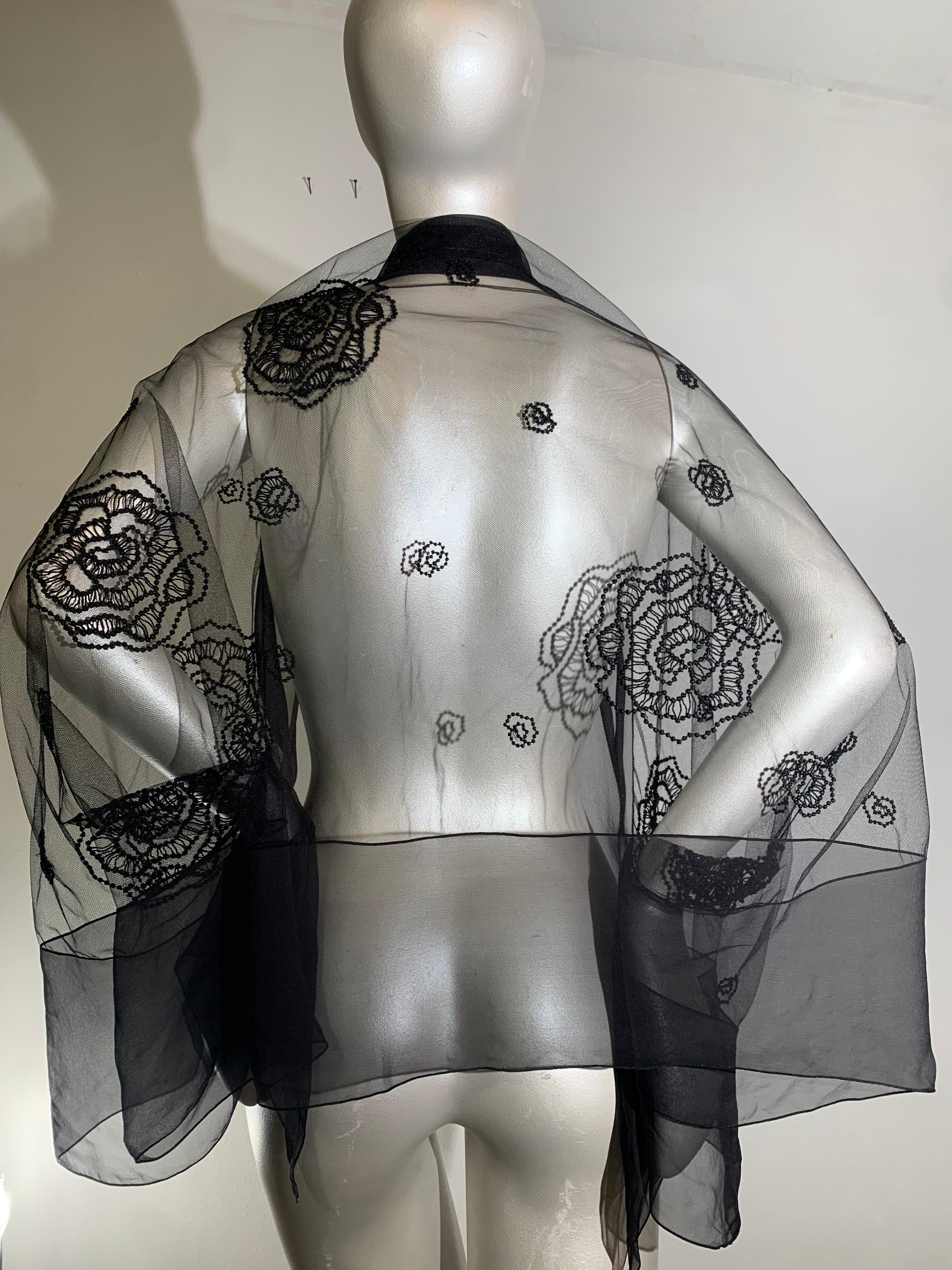 2-Piece Lingerie Set: Black Bondage-Style Bodysuit w/ Embroidered Lace Shrug For Sale 12