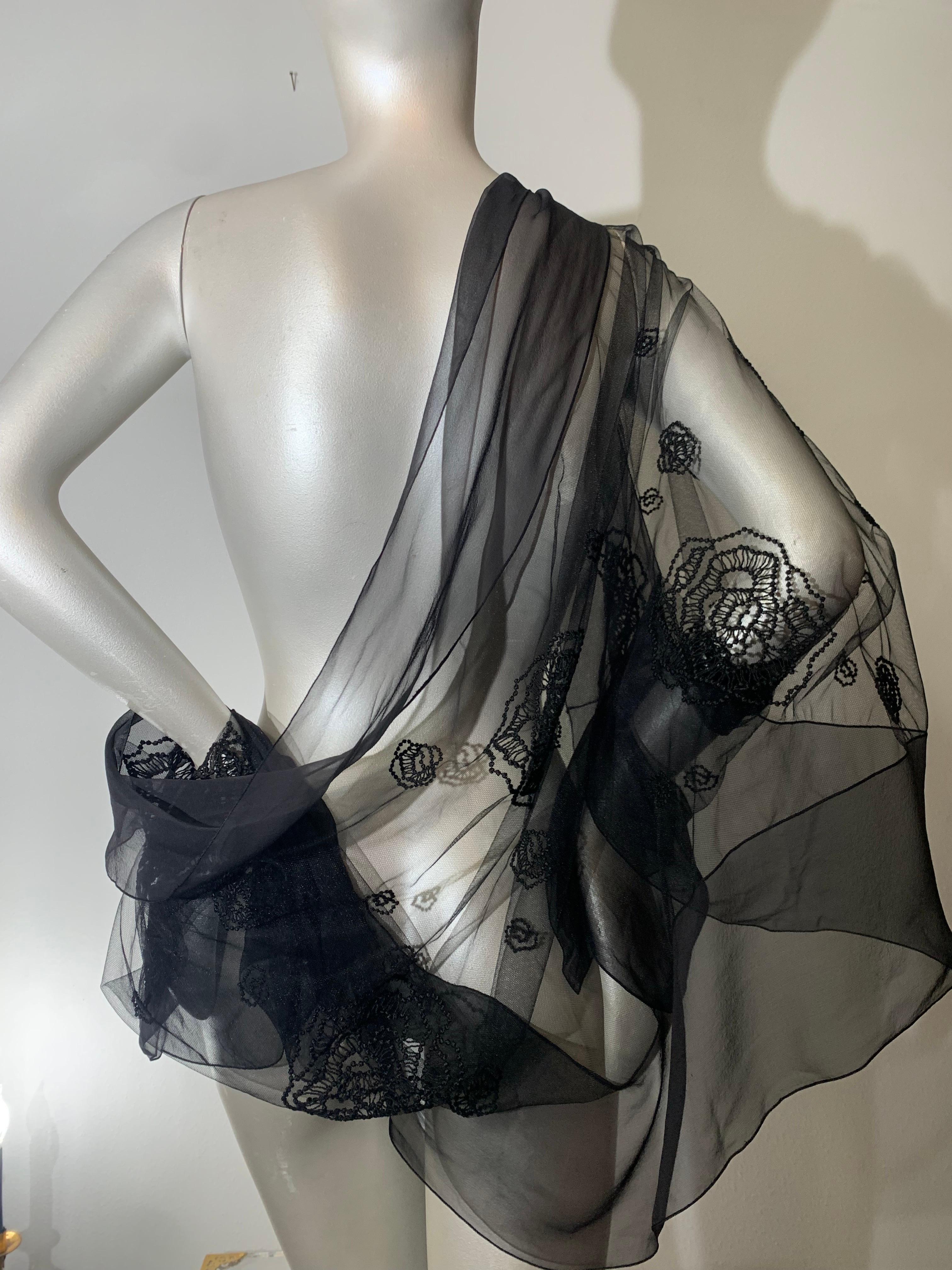 2-Piece Lingerie Set: Black Bondage-Style Bodysuit w/ Embroidered Lace Shrug For Sale 14