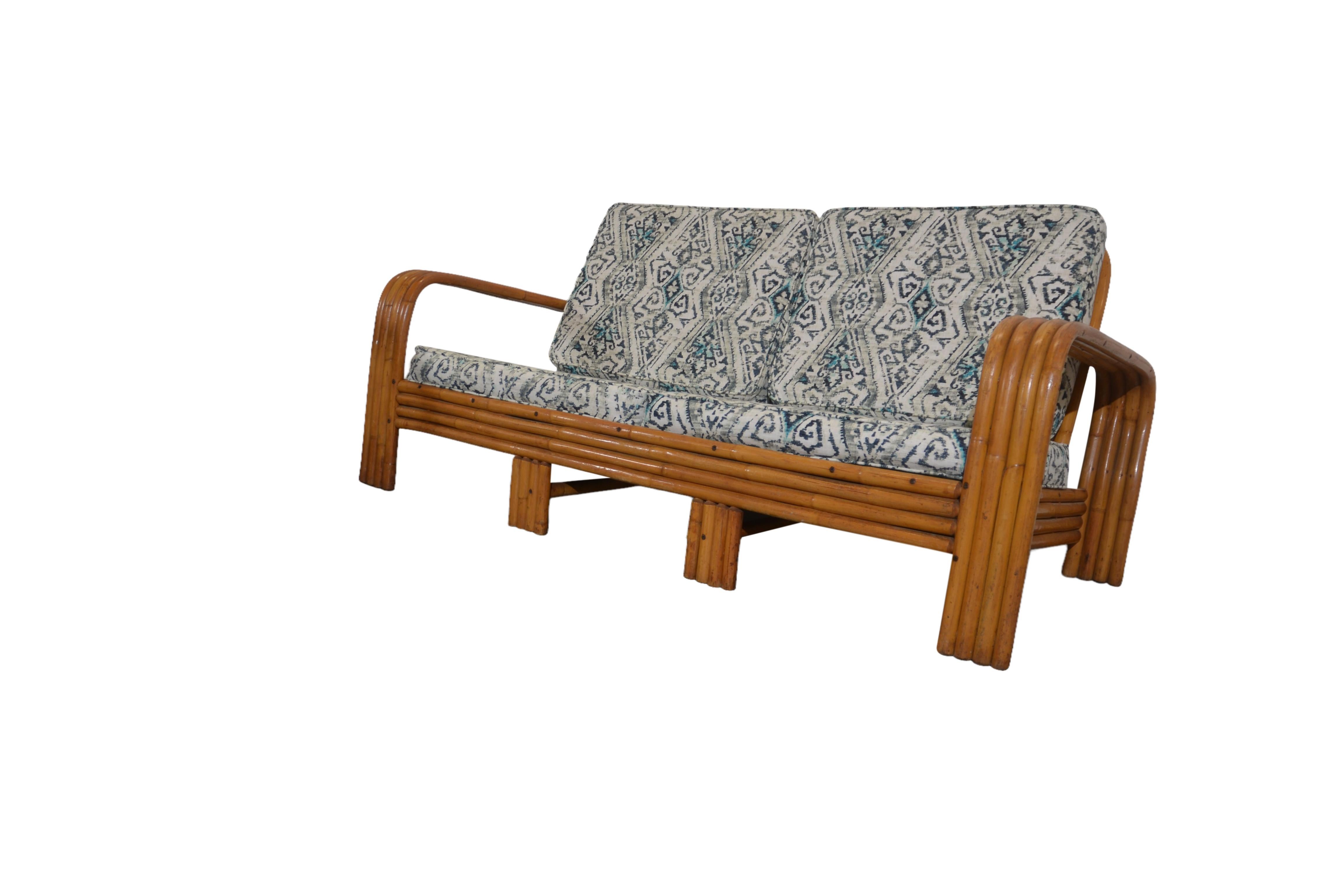 Mid-Century Modern 2 Piece Mid-Century Bamboo Loveseat & Lounge Chair For Sale