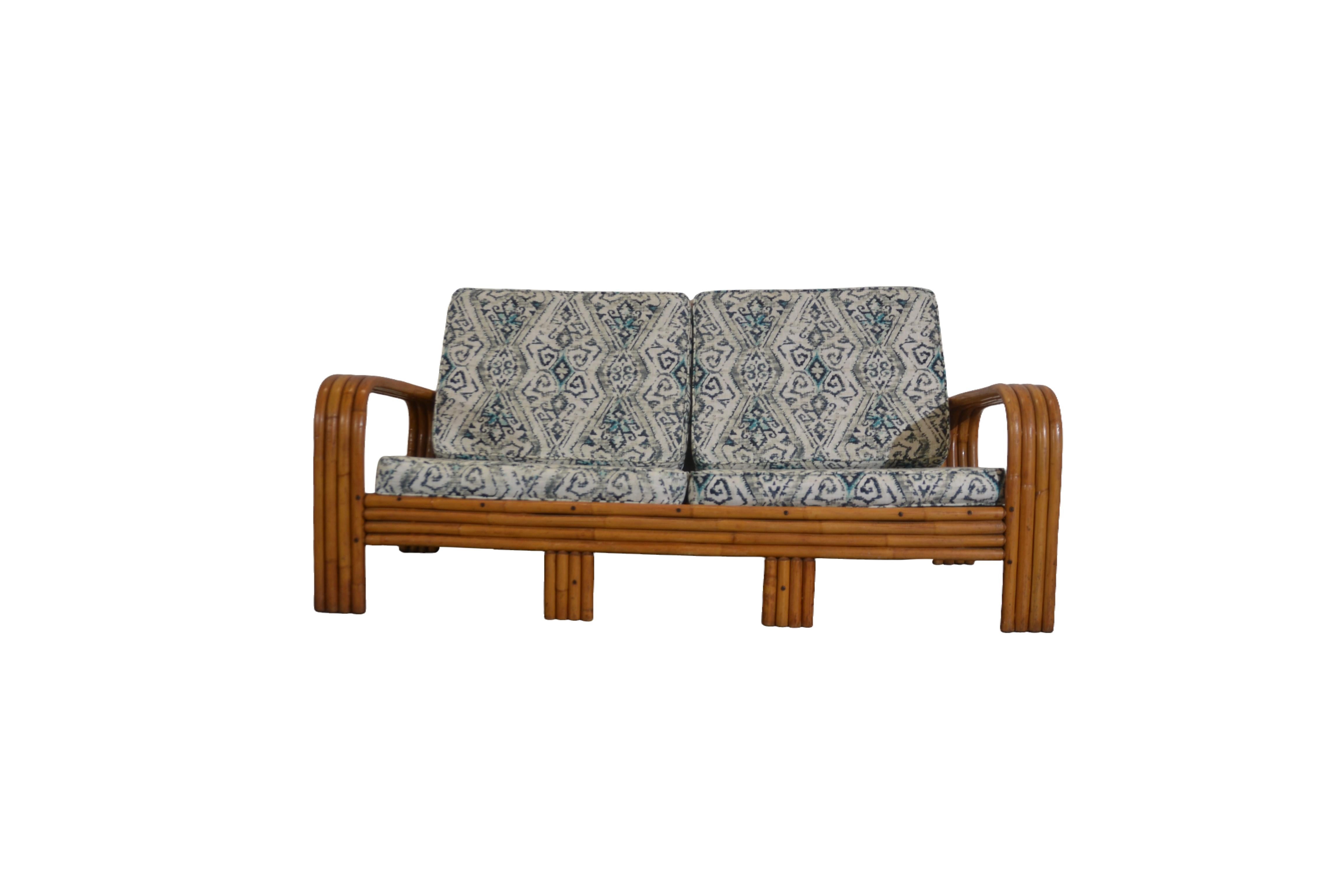 2 Piece Mid-Century Bamboo Loveseat & Lounge Chair In Good Condition For Sale In Pomona, CA