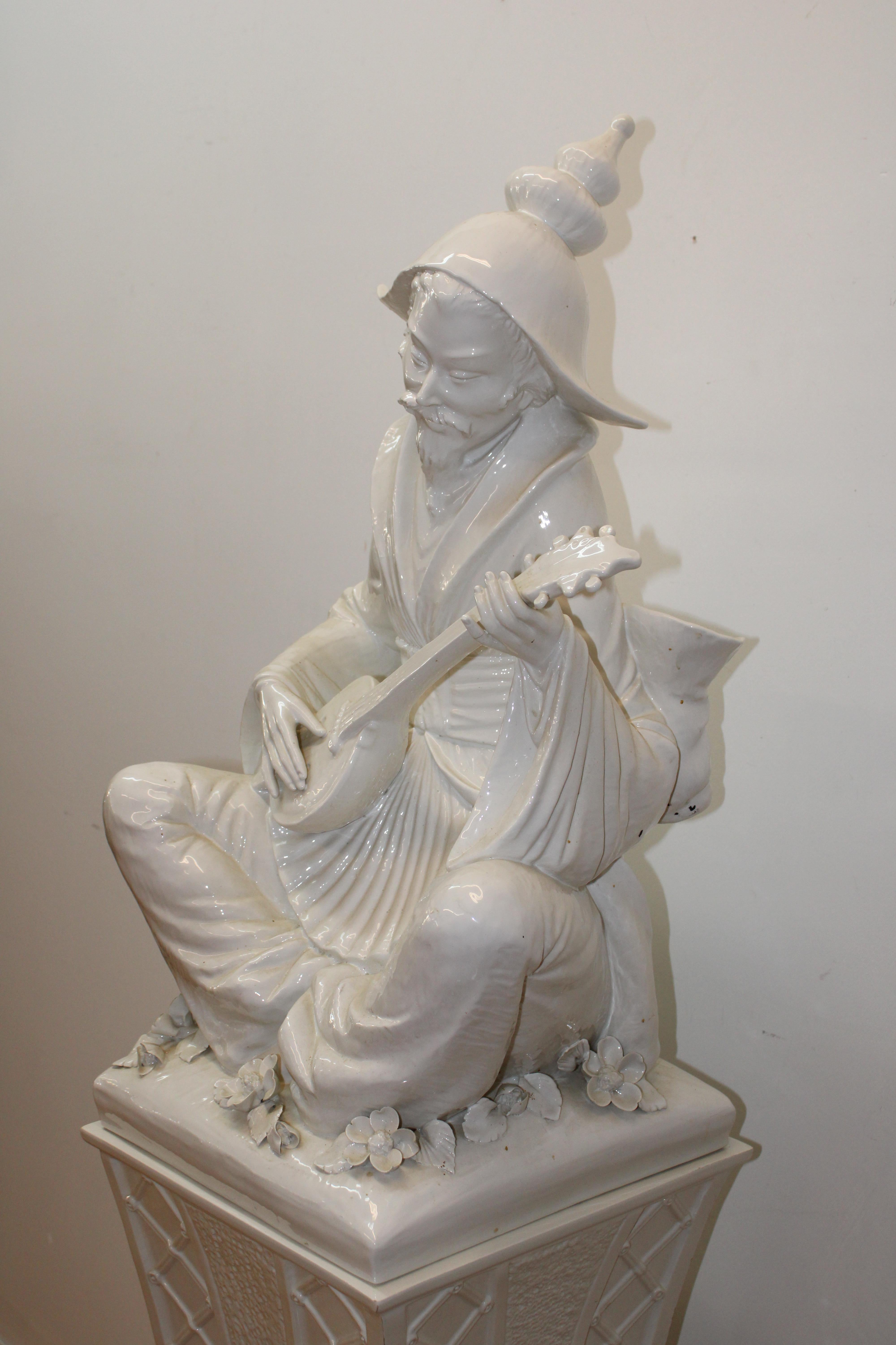 20th Century 2 Piece Ornate Porcelain Chinoiserie Figure w/ Stand For Sale