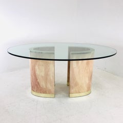 2-Piece Pedestal Dining Table with Brass Plinth and Glass Top