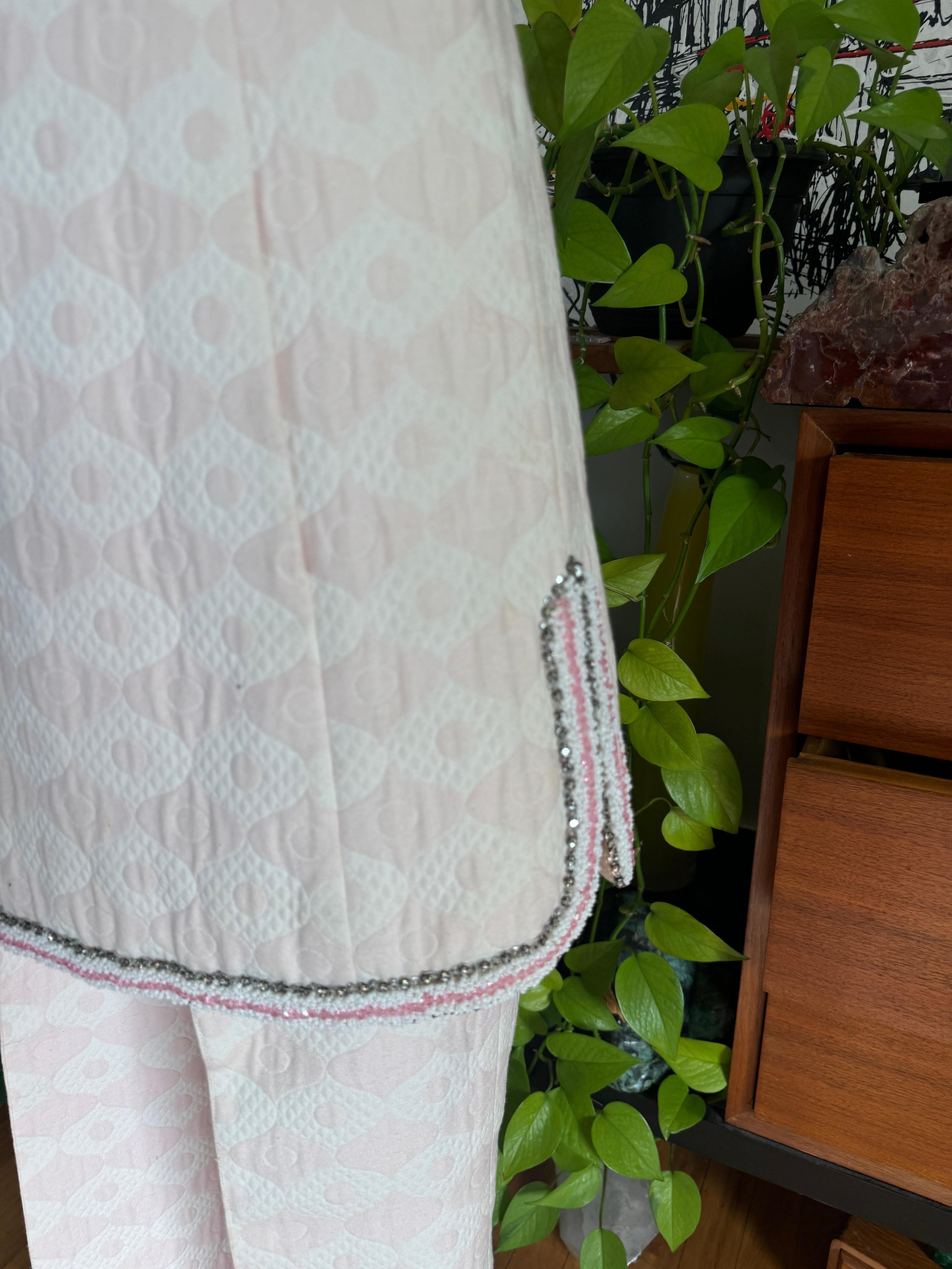 Pink Rhinestone Tunic Pant Suit Vintage 1960s For Sale 5