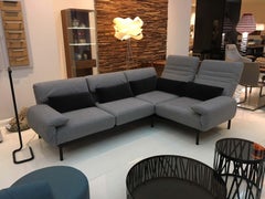 2-Piece Sectional Sofa in Grey Fabric Black Steel Frame with Recline Function
