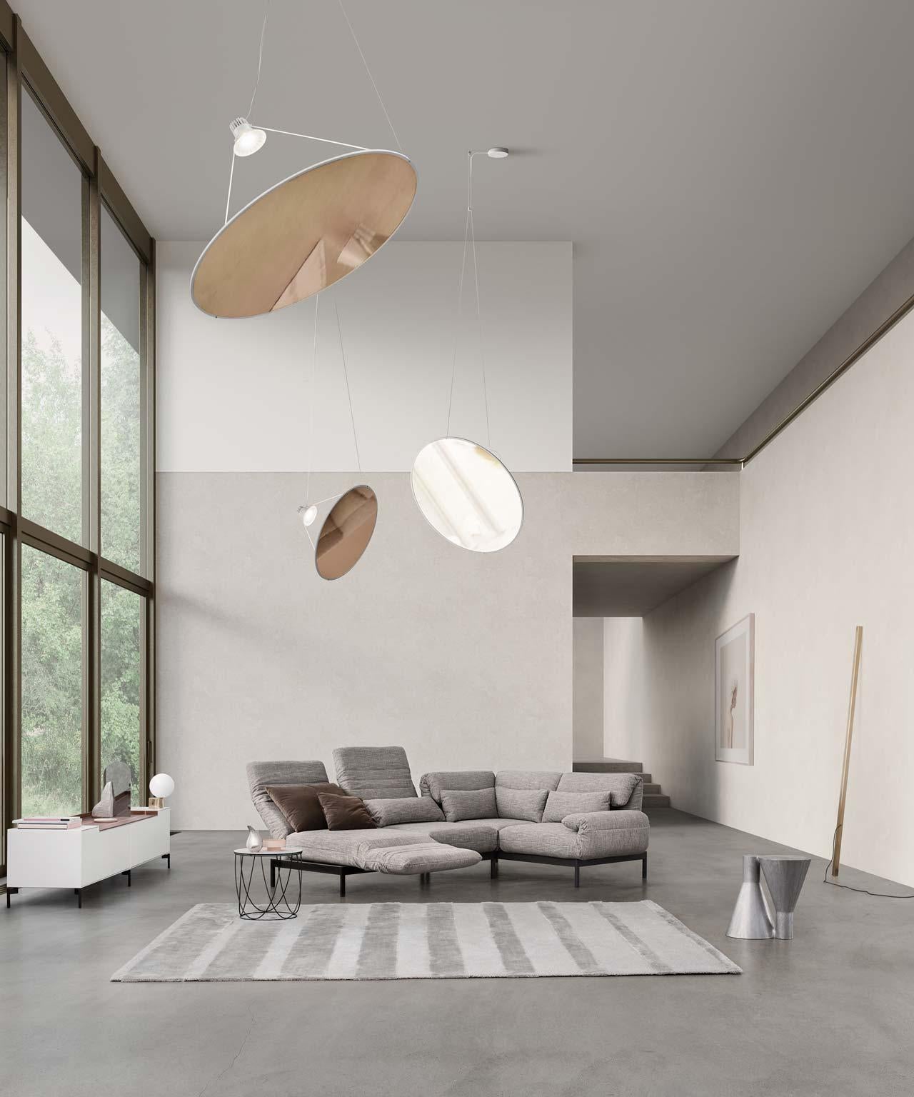 Painted 2-Piece Sectional Sofa in Grey Fabric Black Steel Frame with Recline Function