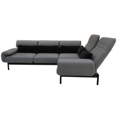 2-Piece Sectional Sofa in Grey Fabric Black Steel Frame with Recline Function