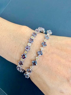 2 Piece Set. 5mm Spinel & Fancy Vivid Yellow Natural Diamond Tennis Bracelets.