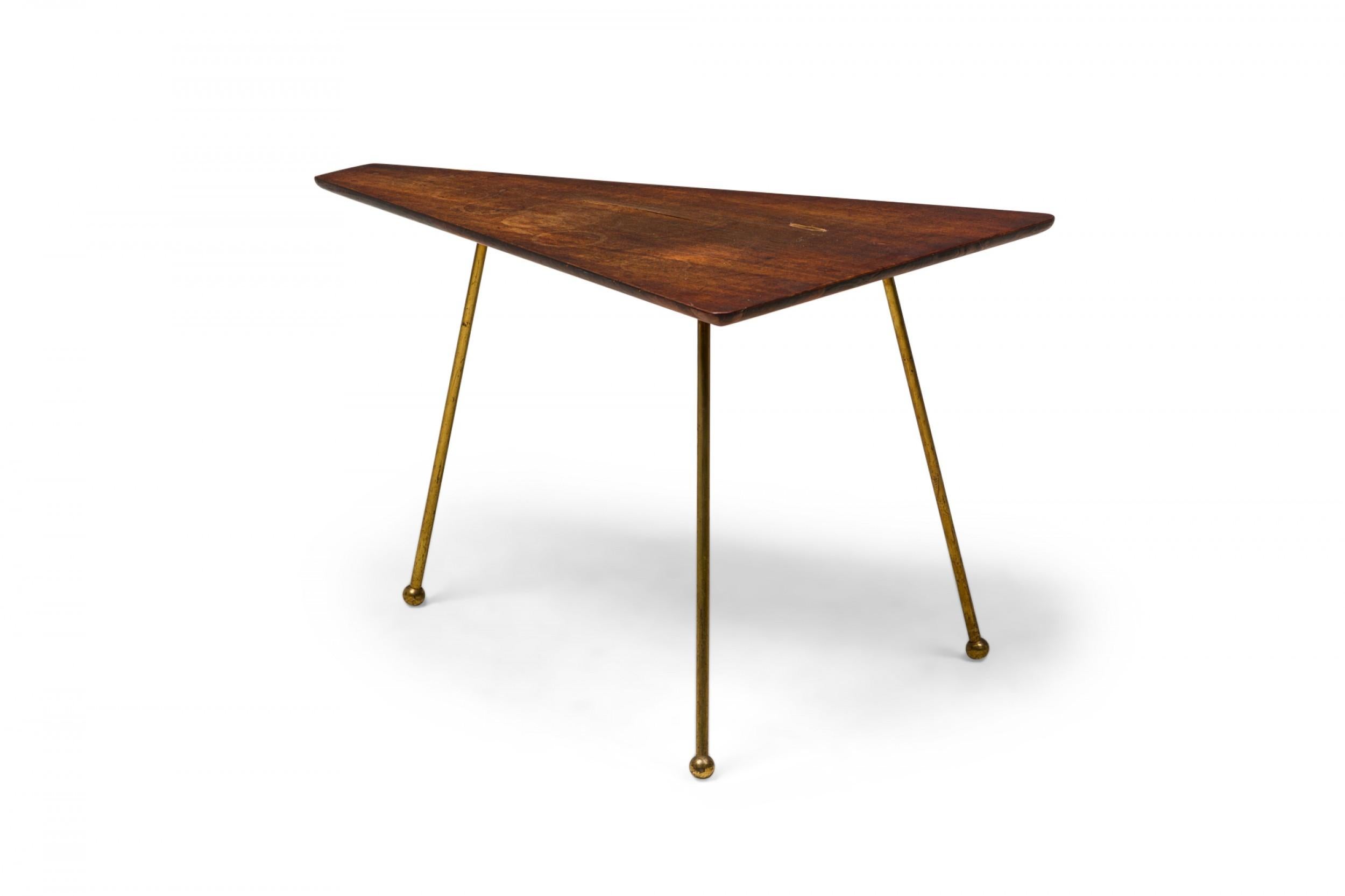 Set di 2 pezzi di tavolini poligonali americani di metà secolo in Wood e ottone in vendita 5