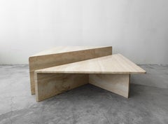2-Piece Tiered Post-Modern Italian Travertine Coffee Table