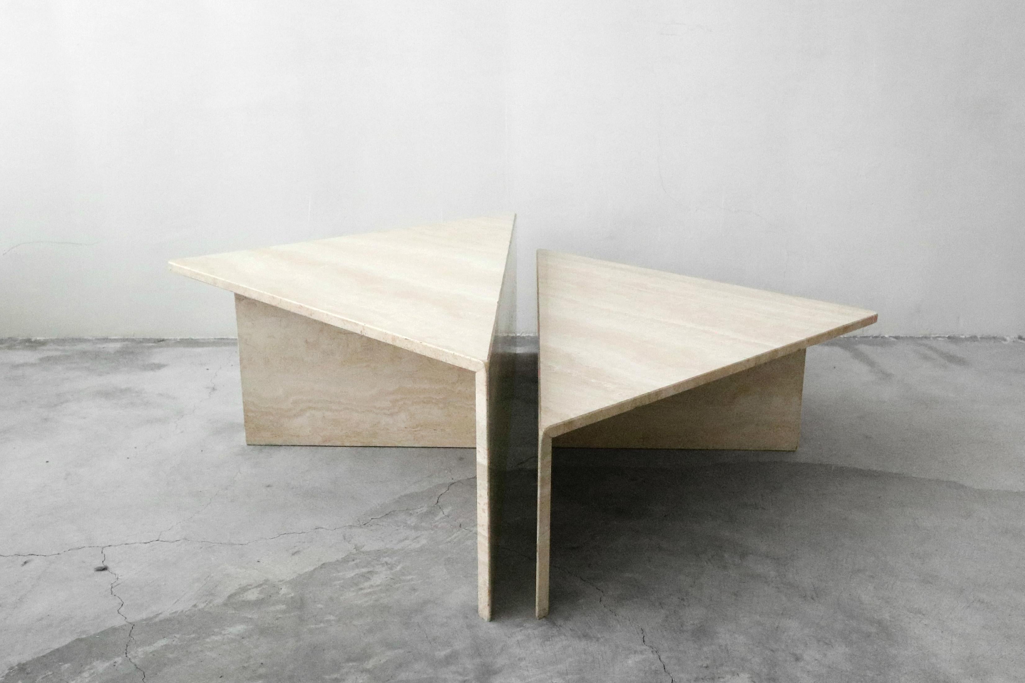 Minimalist 2-Piece Tiered Post-Modern Italian Travertine Coffee Table