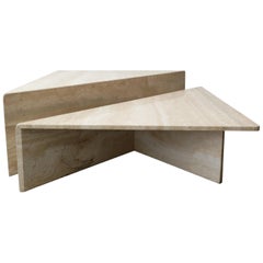 2-Piece Tiered Post-Modern Italian Travertine Coffee Table