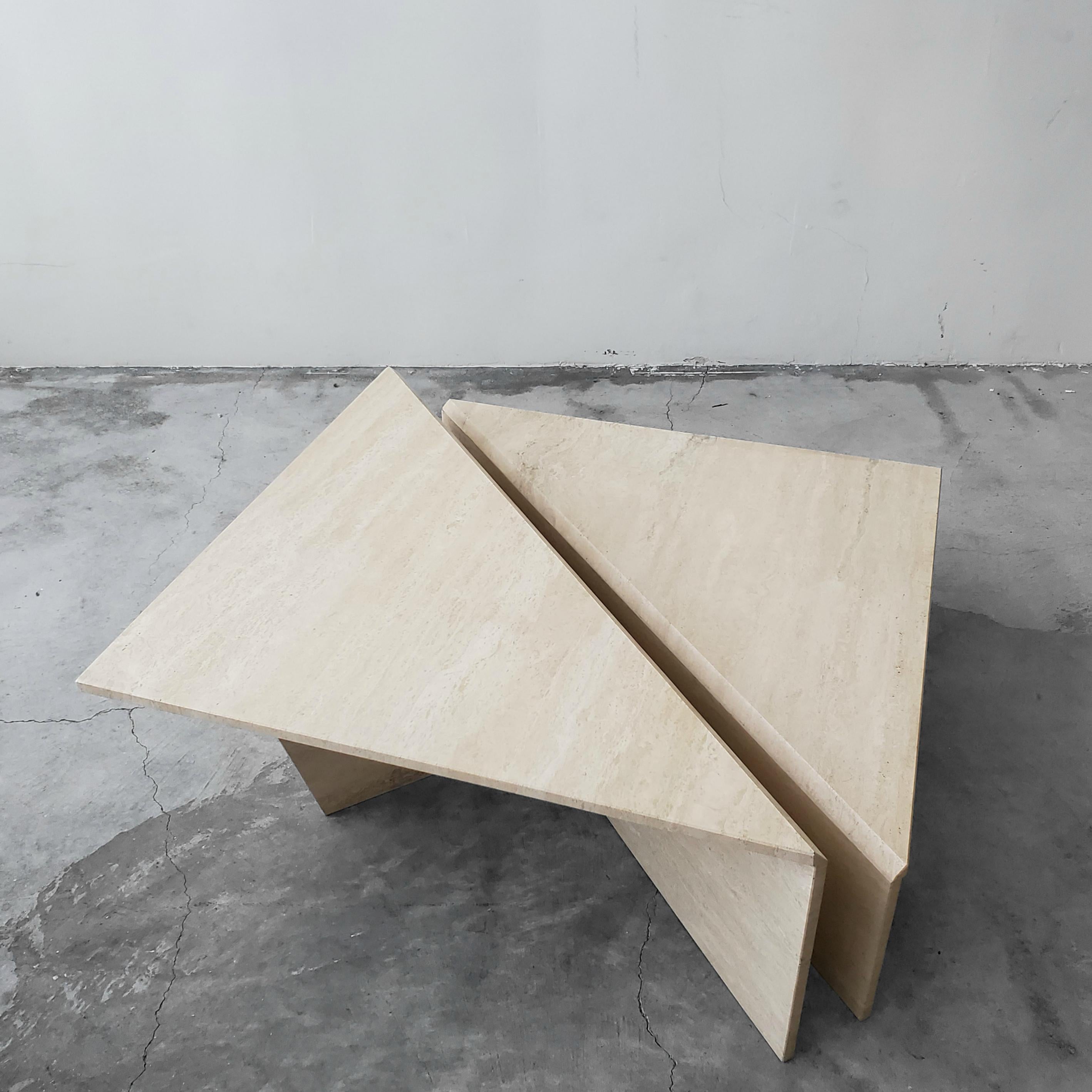 triangle travertine coffee table