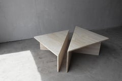 2-Piece Tiered Triangle Postmodern Italian Travertine Coffee Table