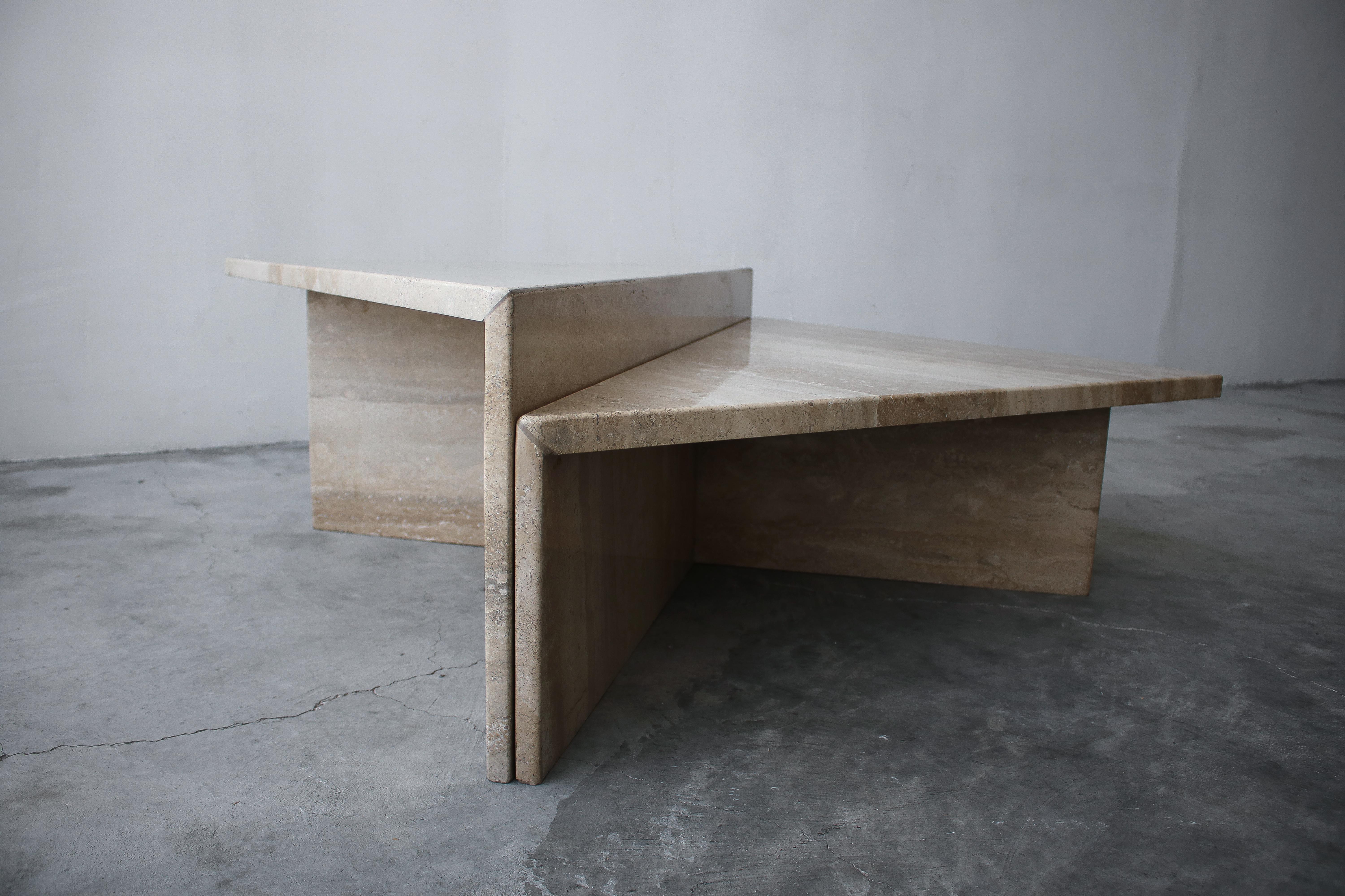 Minimalist 2-Piece Tiered Triangle Postmodern Italian Travertine Coffee Table