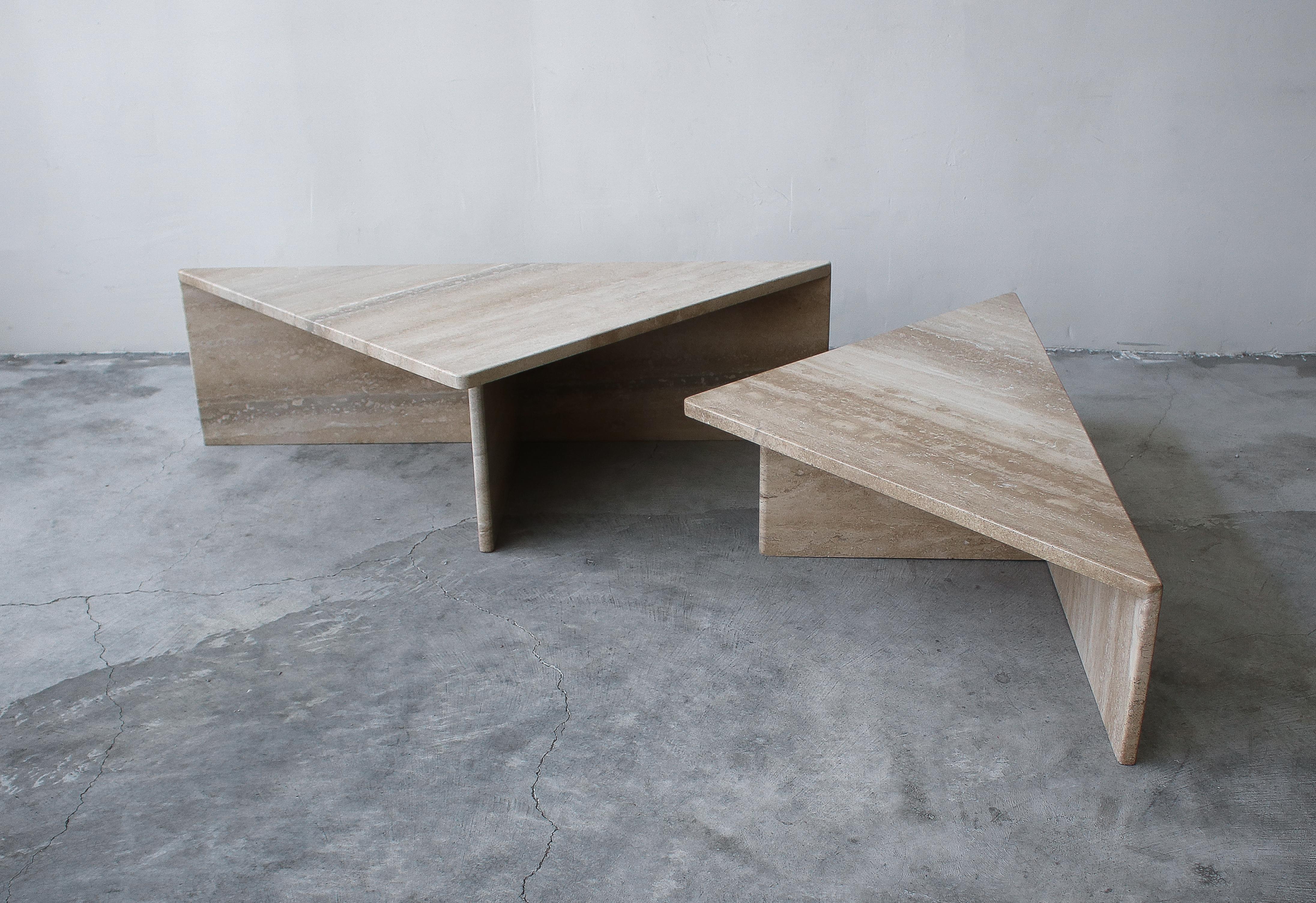 20th Century 2-Piece Tiered Triangle Postmodern Italian Travertine Coffee Table