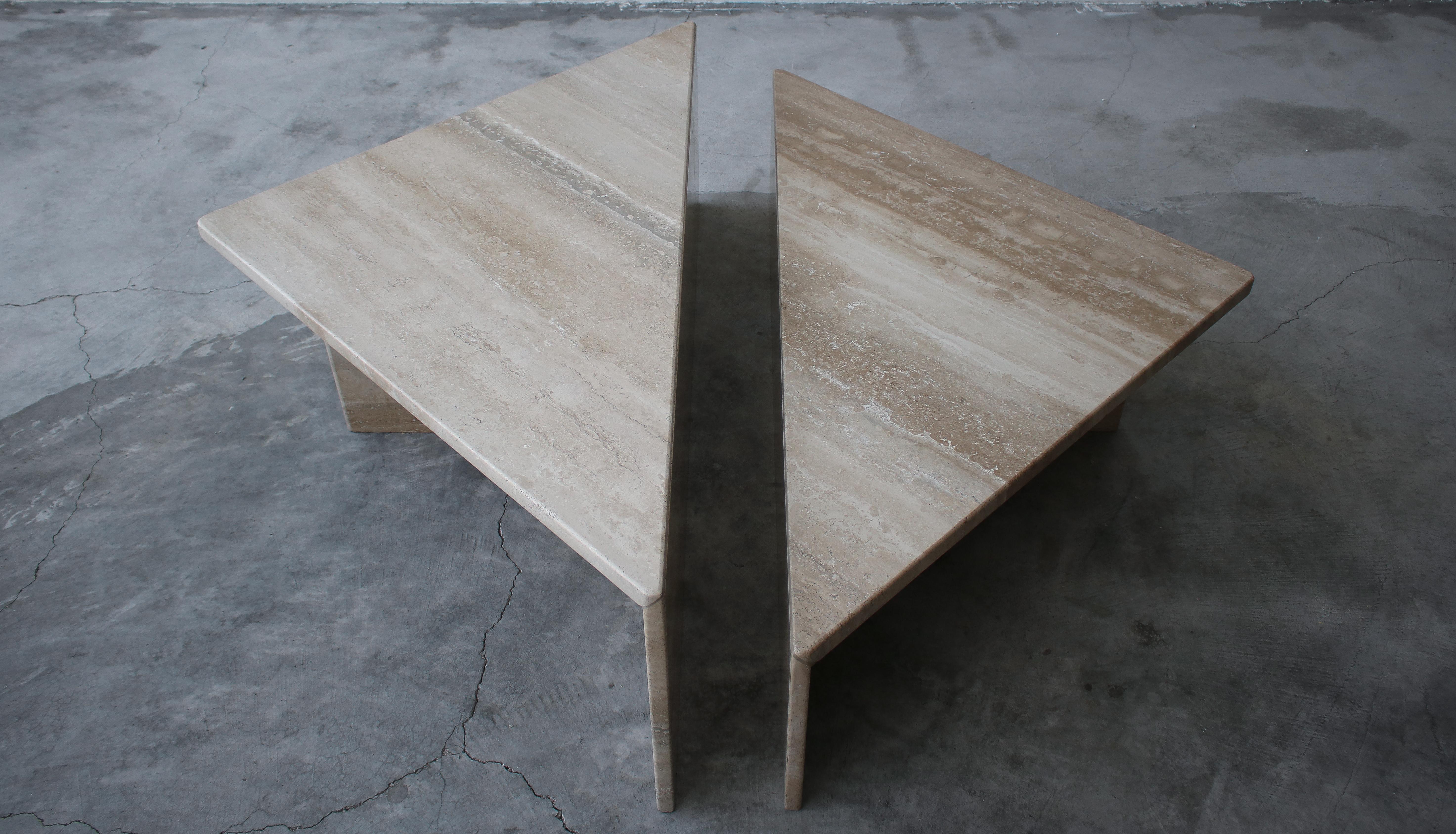 2-Piece Tiered Triangle Postmodern Italian Travertine Coffee Table 1