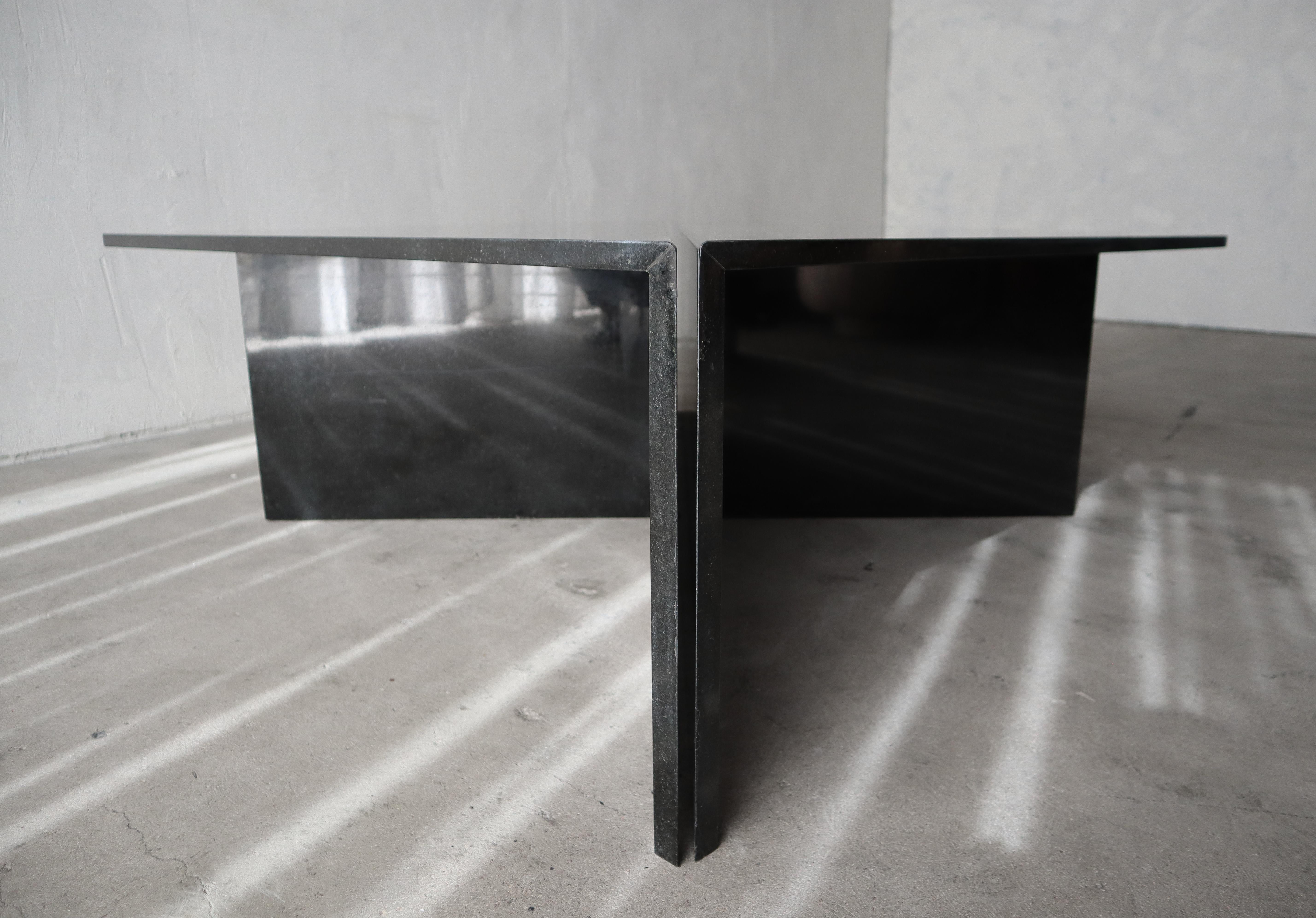 Polished 2-Piece Triangle Postmodern Black Granite Coffee Table