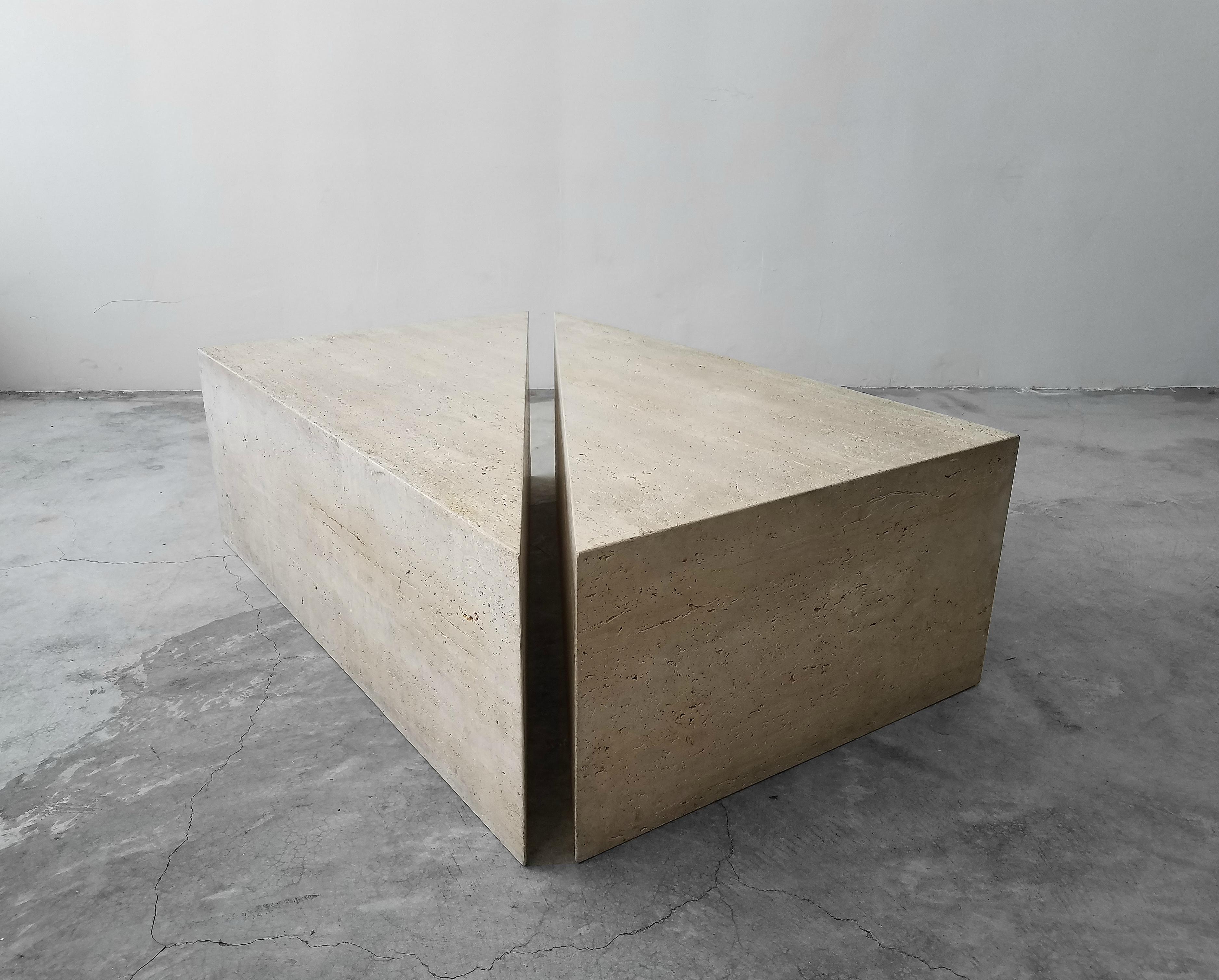 triangle travertine coffee table