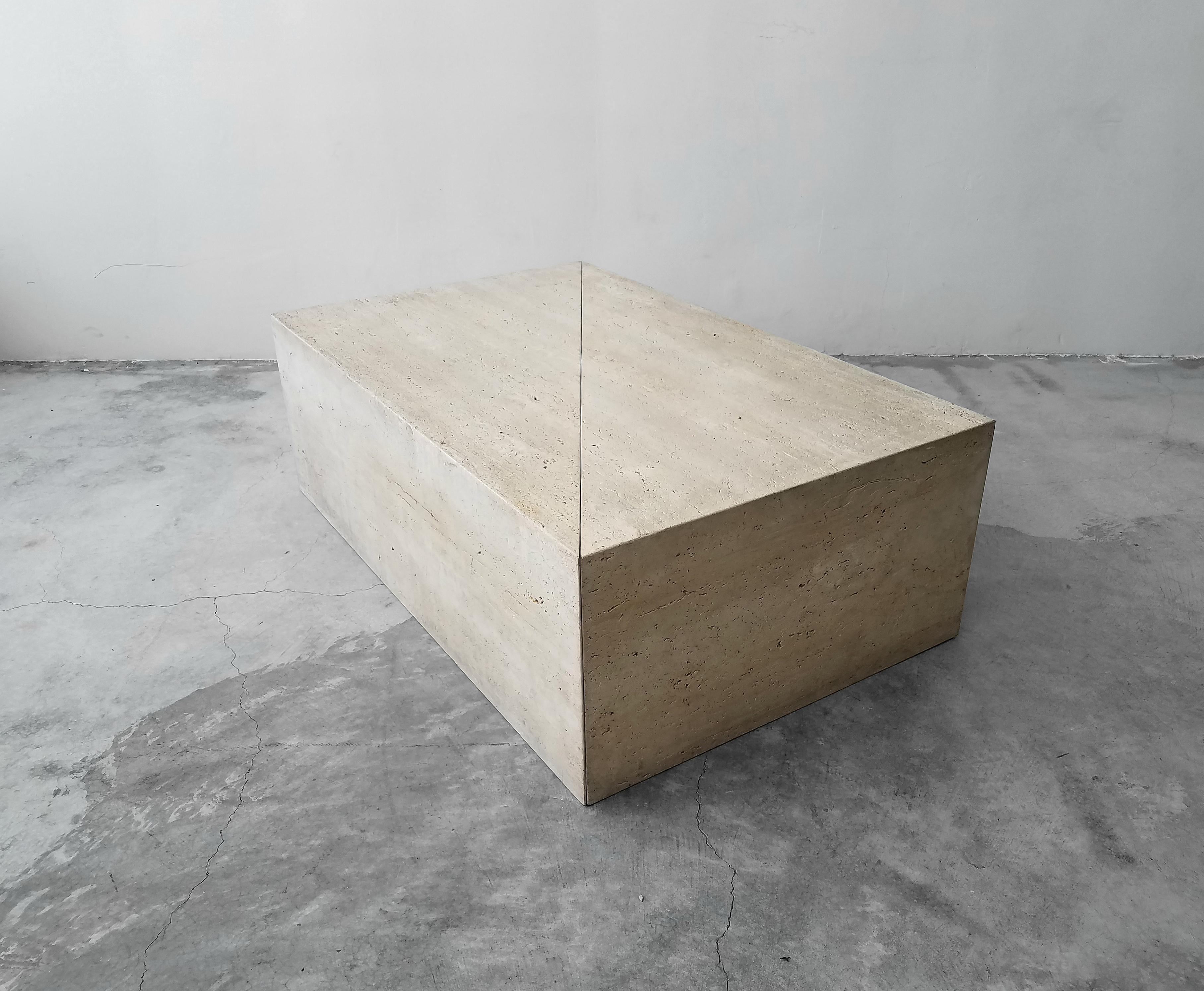 Minimalist 2-Piece Triangular Postmodern Italian Travertine Coffee Table