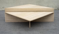 2-Piece Up & Up Triangular Nesting Staggered Coffee Tables in Travertine Stone