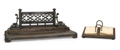 2-Piece Victorian Gothic Iron Double Inkwell Desk Set