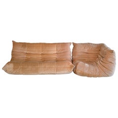 Michel Ducaroy Two Piece Vintage Rose Colored Togo Sofa Set