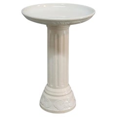 2-Piece White Glazed Porcelain Garden Birdbath C1930