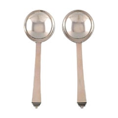 2 Pieces Georg Jensen Pyramid Boullion Spoon, Designed by Harald Nielsen