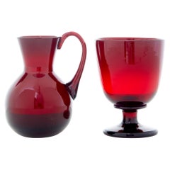 2 pièces de verre d'art rouge des années 1950 par Monica Bratt