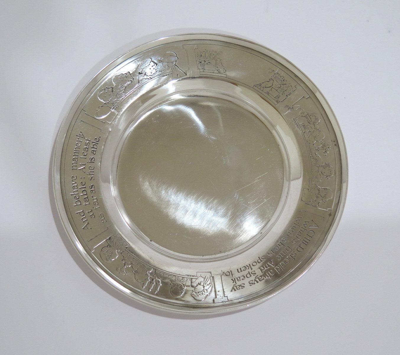 20th Century 2 Pieces, Sterling Silver Gorham Antique Child's Bowl & Plate W/ Poetic Sayings