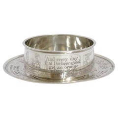 2 Pieces, Sterling Silver Gorham Antique Child's Bowl & Plate W/ Poetic Sayings