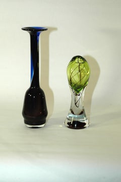 2 pieces Wiktor Berndt for Flygsfors 1956/57 glass vases "Flamingo"