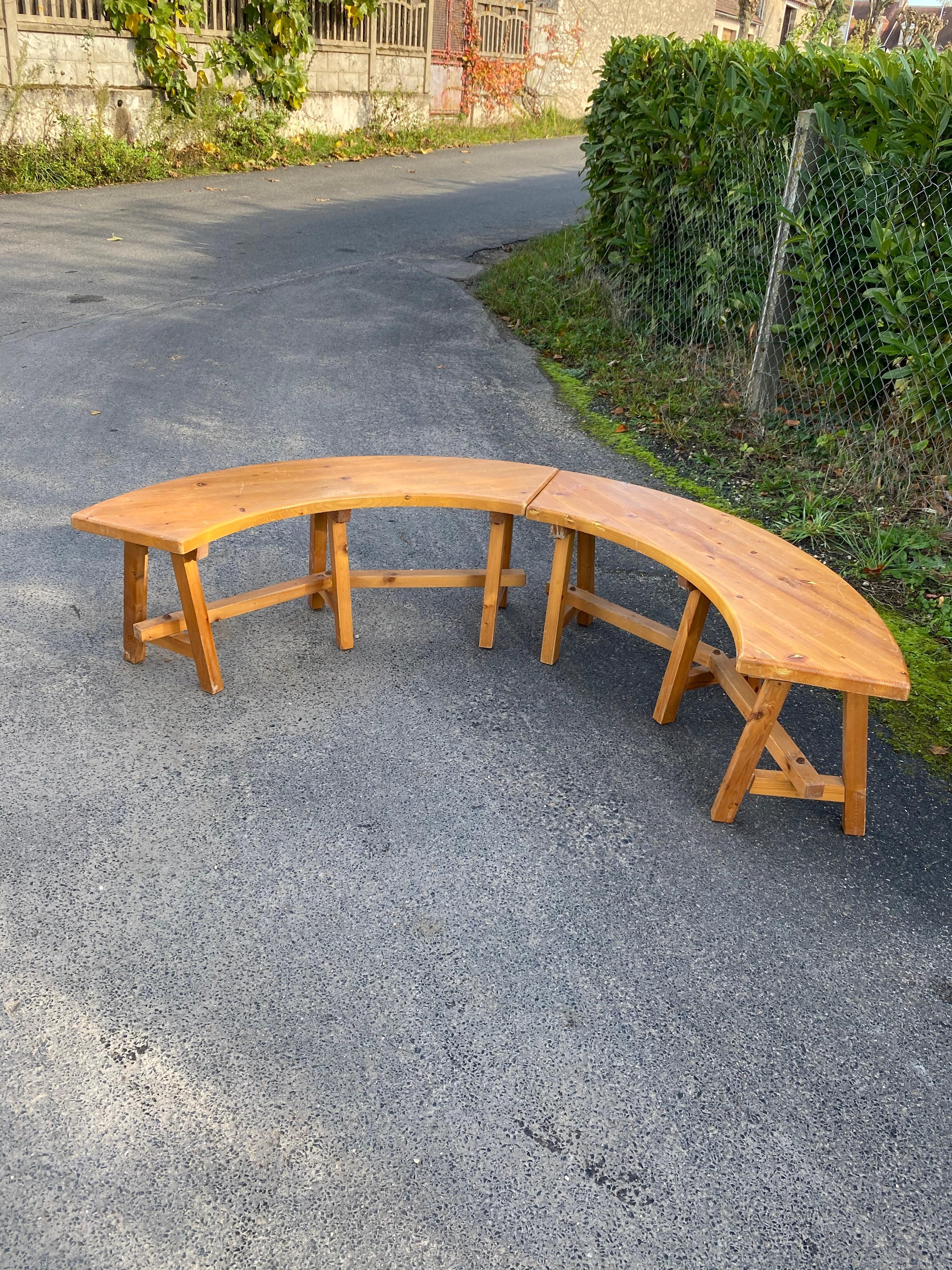 2 Pine Benches in the Style of Chapo, circa 1970 For Sale 5
