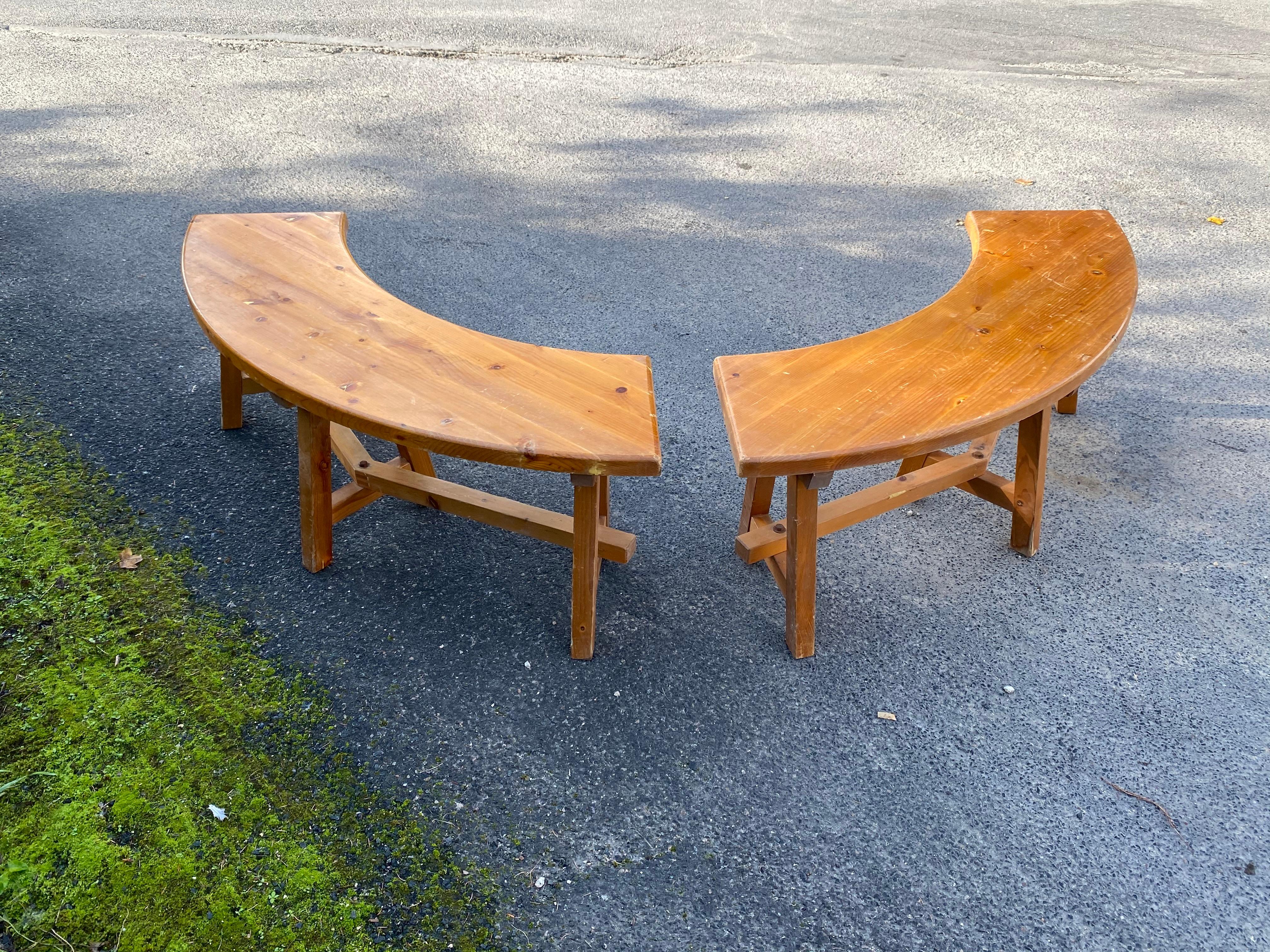 2 Pine Benches in the Style of Chapo, circa 1970 For Sale 6