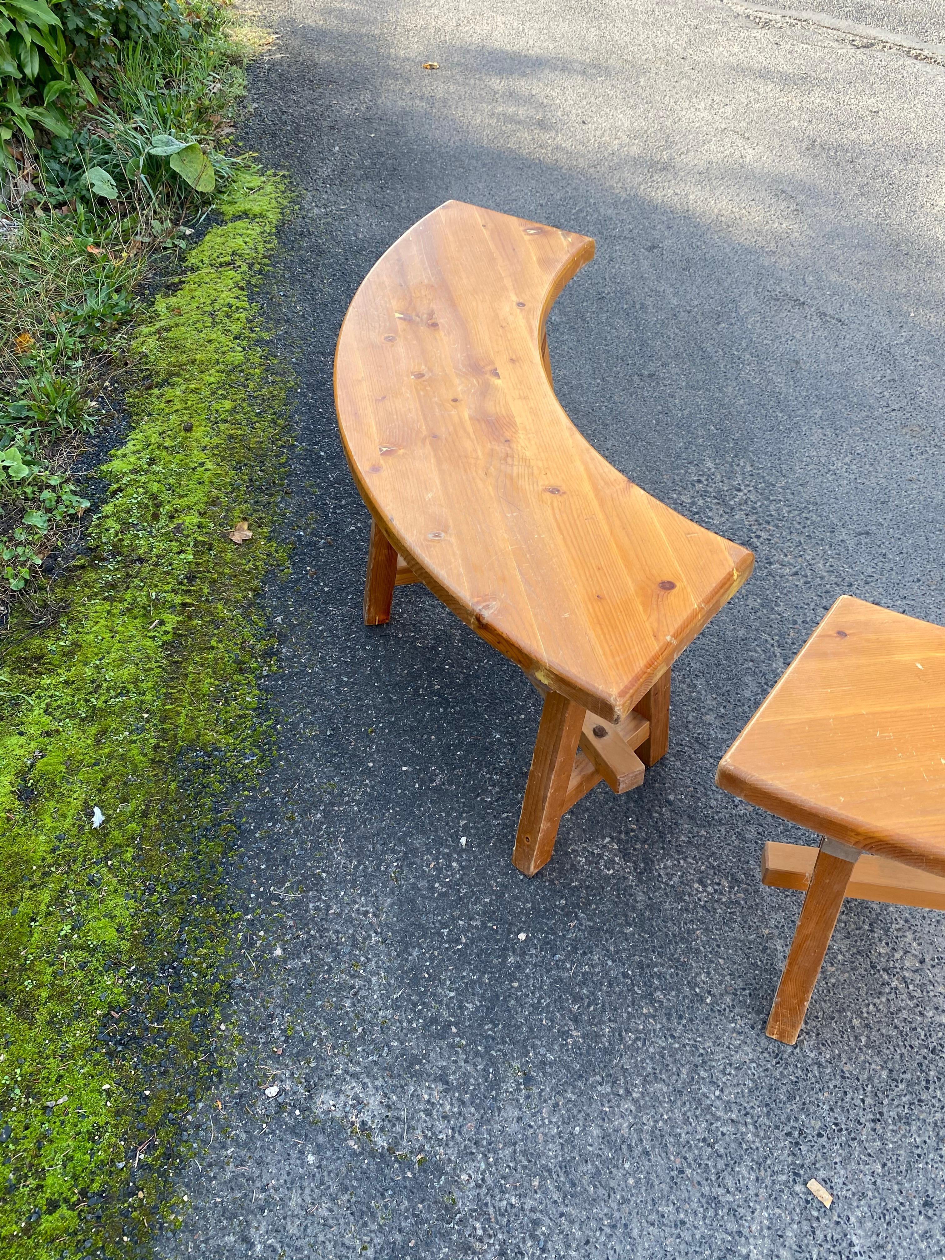 2 Pine Benches in the Style of Chapo, circa 1970 For Sale 7