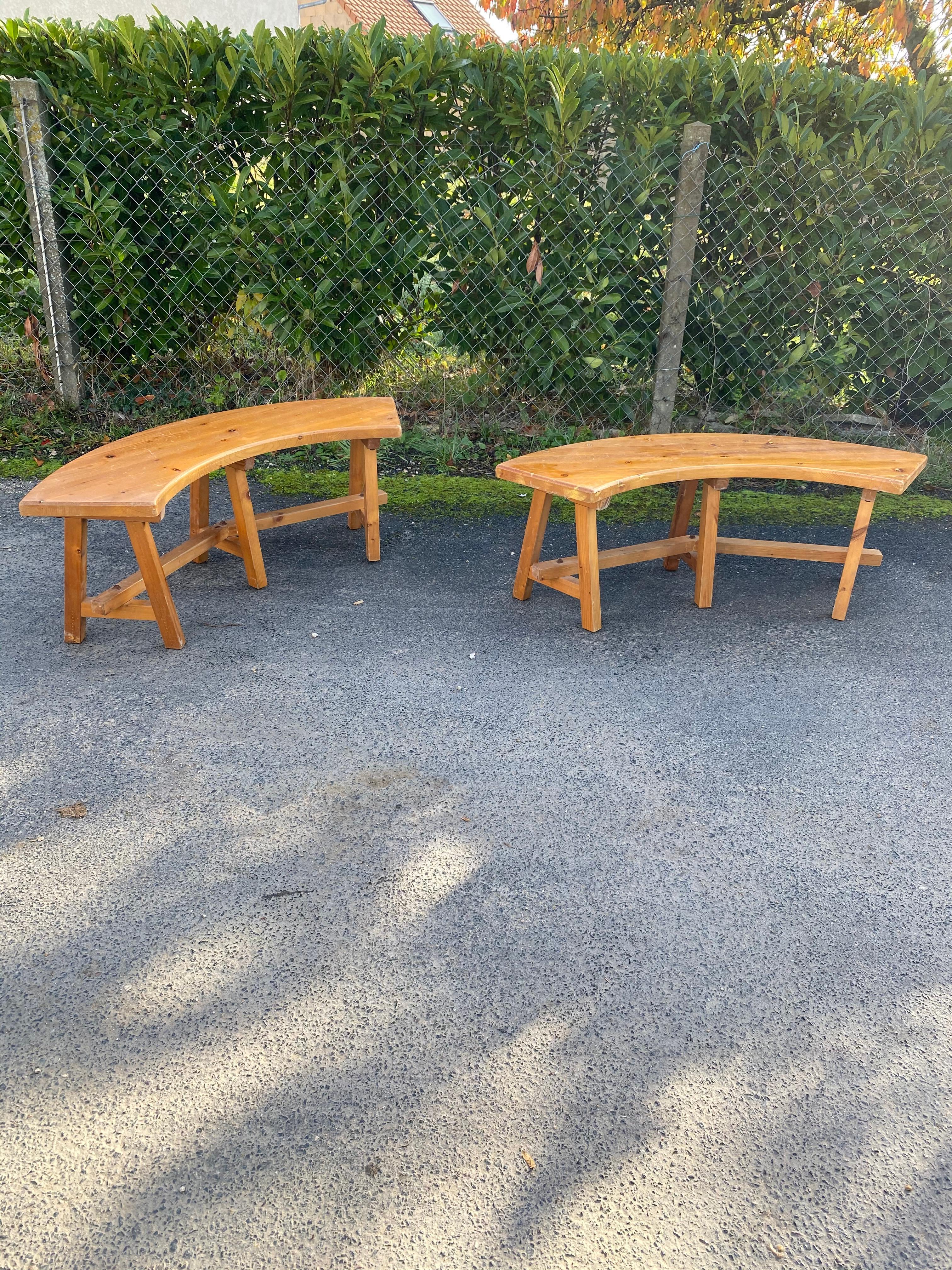 Mid-Century Modern 2 Pine Benches in the Style of Chapo, circa 1970 For Sale