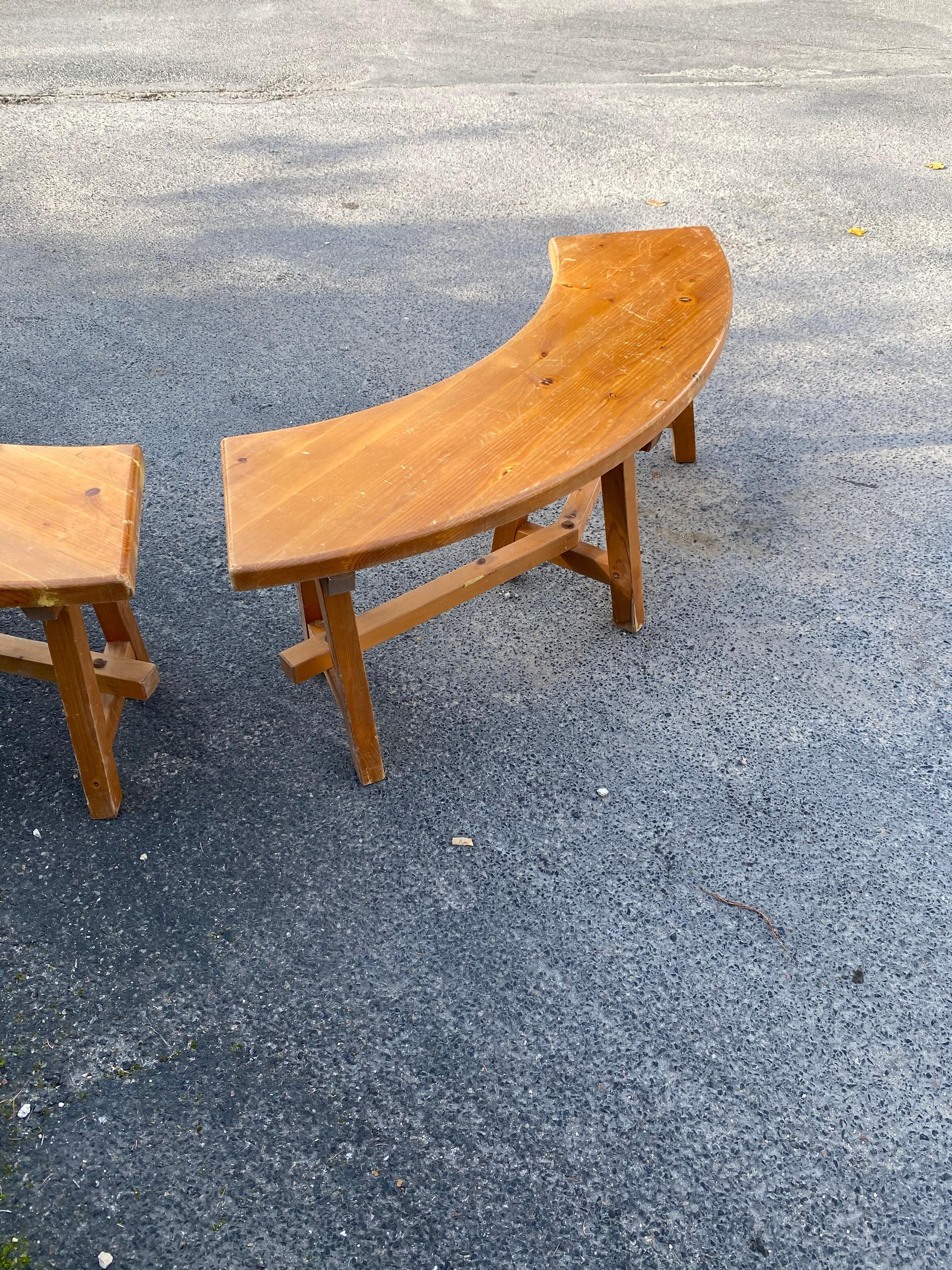 2 Pine Benches in the Style of Chapo, circa 1970 For Sale 2