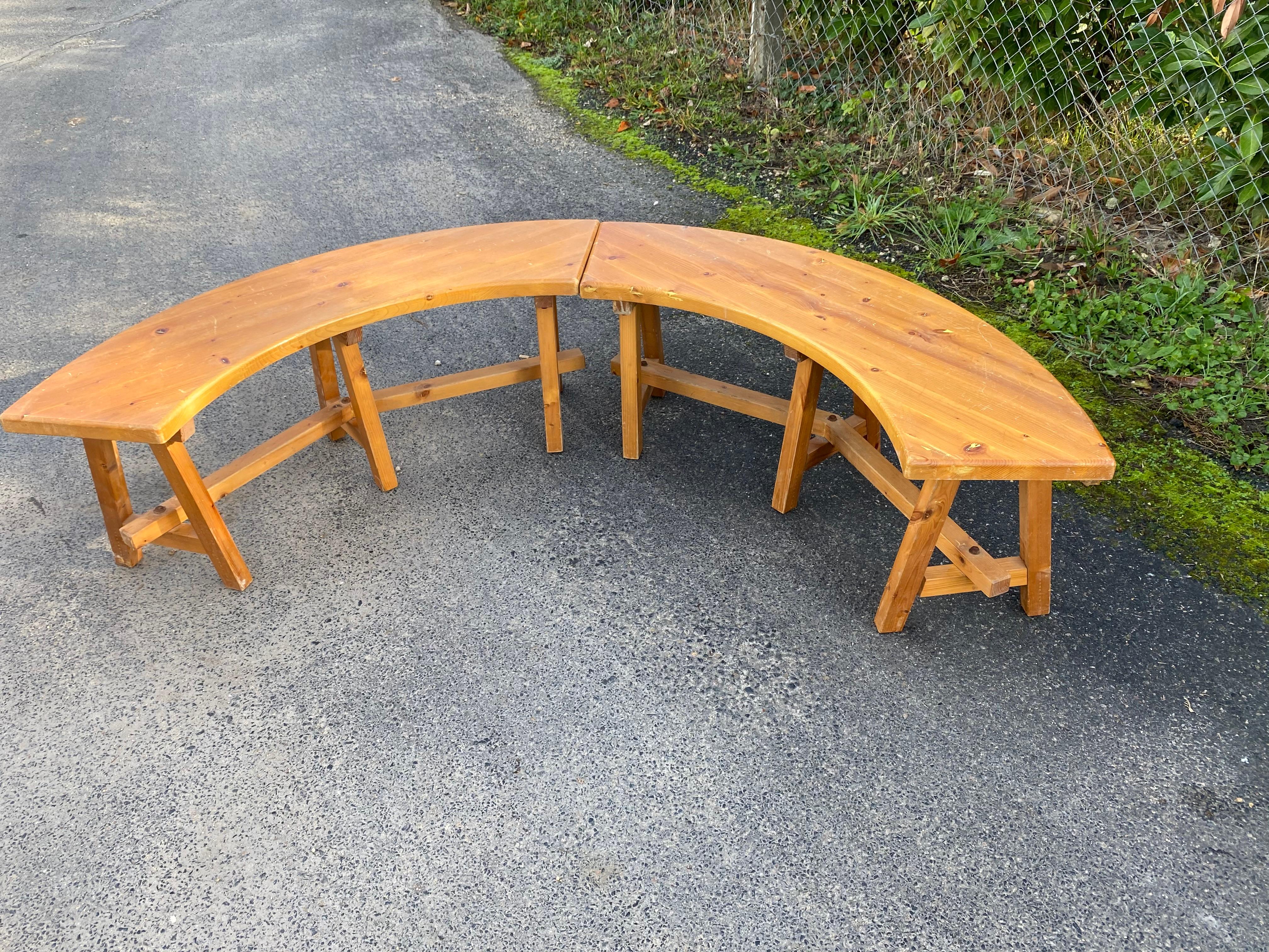 2 Pine Benches in the Style of Chapo, circa 1970 For Sale 3