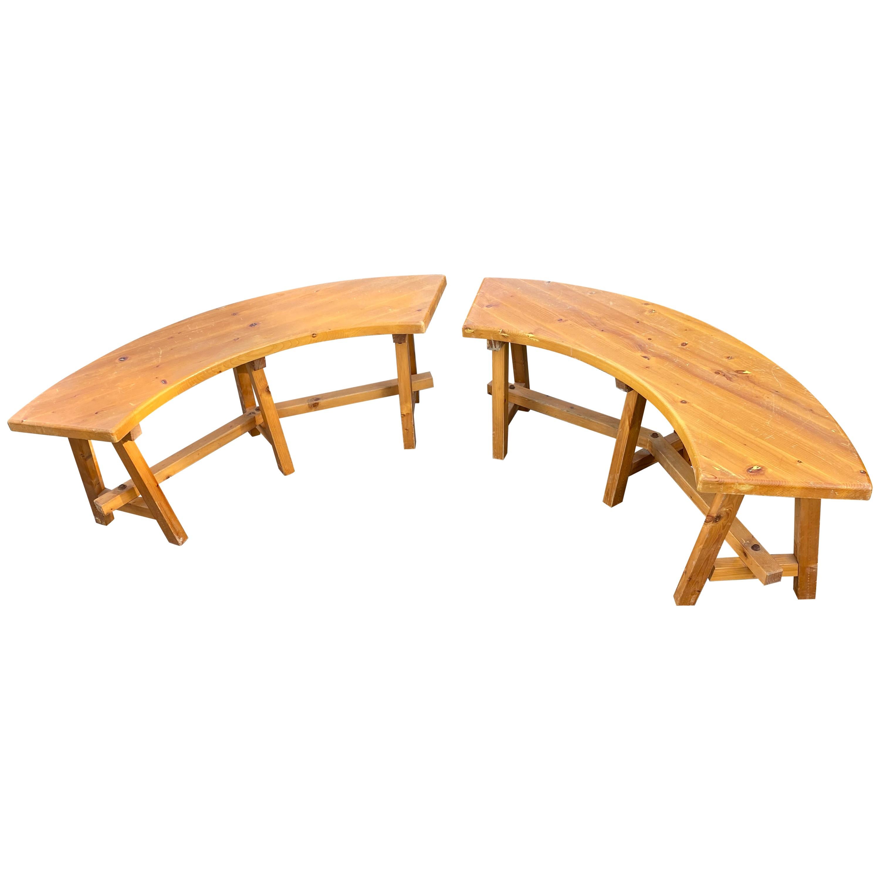 2 Pine Benches in the Style of Chapo, circa 1970 For Sale