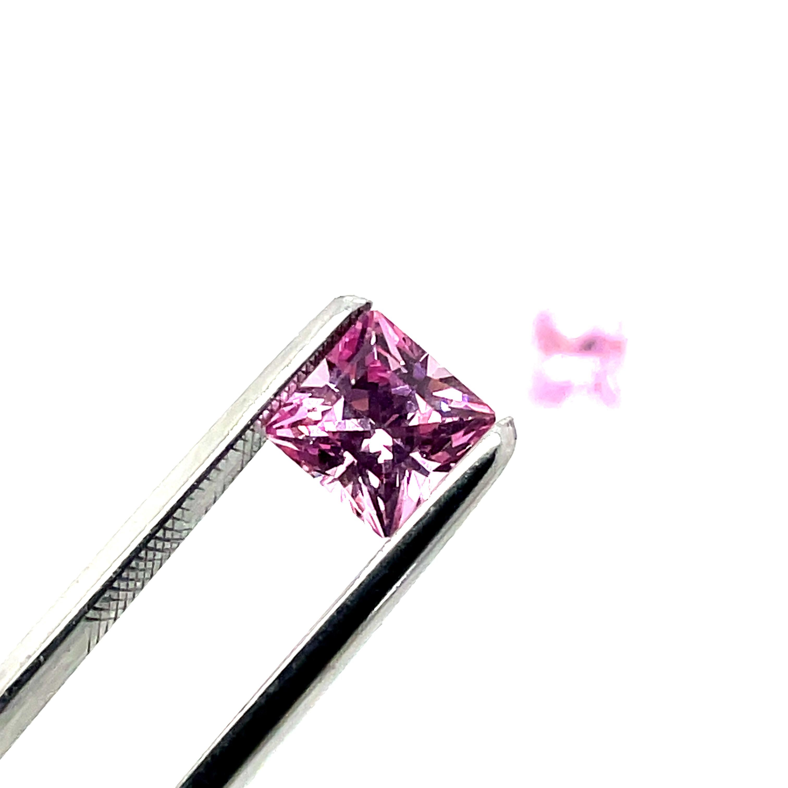 Contemporary 2 Pink Princess-Cut Perfectly Match Spinels Pair 2.18 Cts For Sale