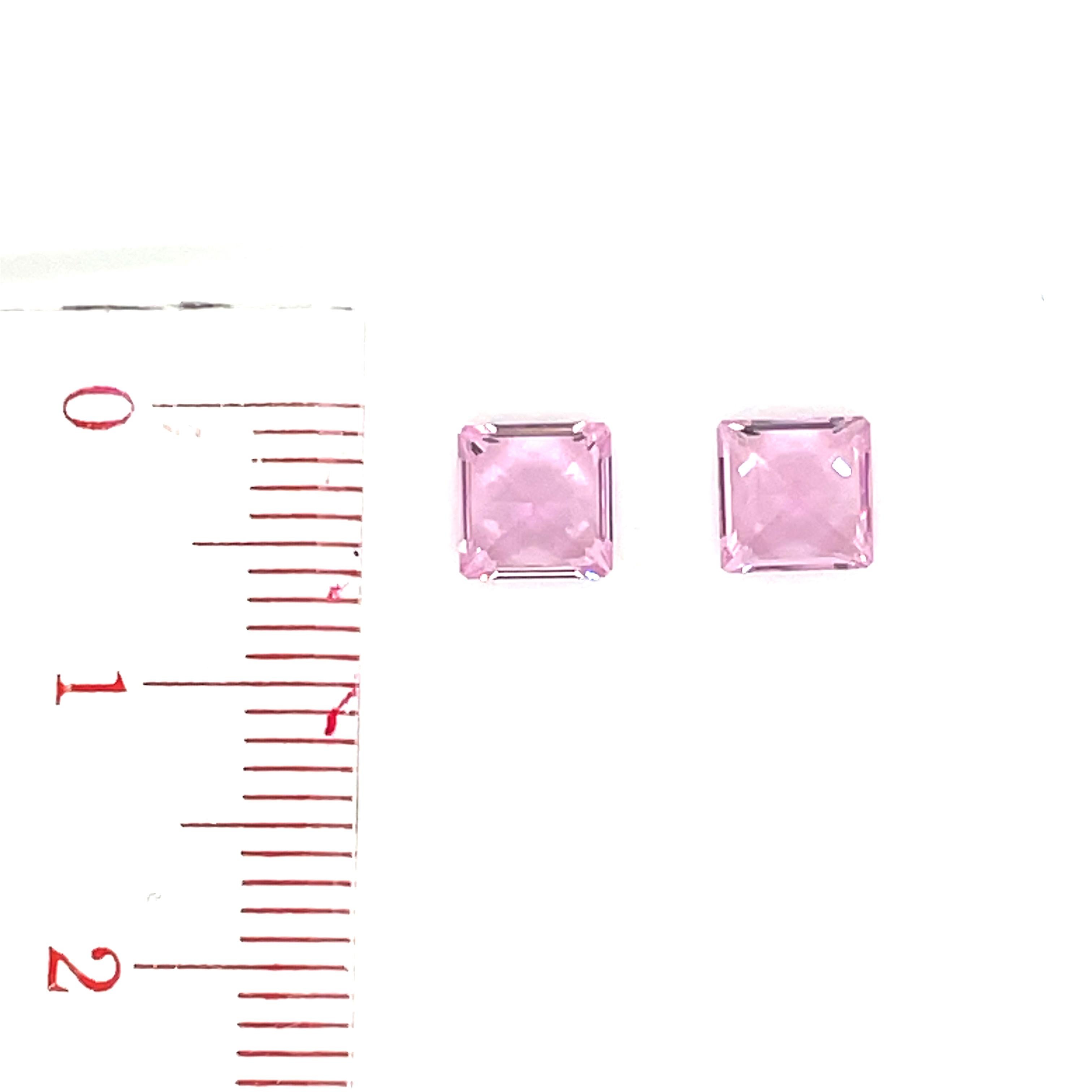 Women's or Men's 2 Pink Princess-Cut Perfectly Match Spinels Pair 2.18 Cts For Sale