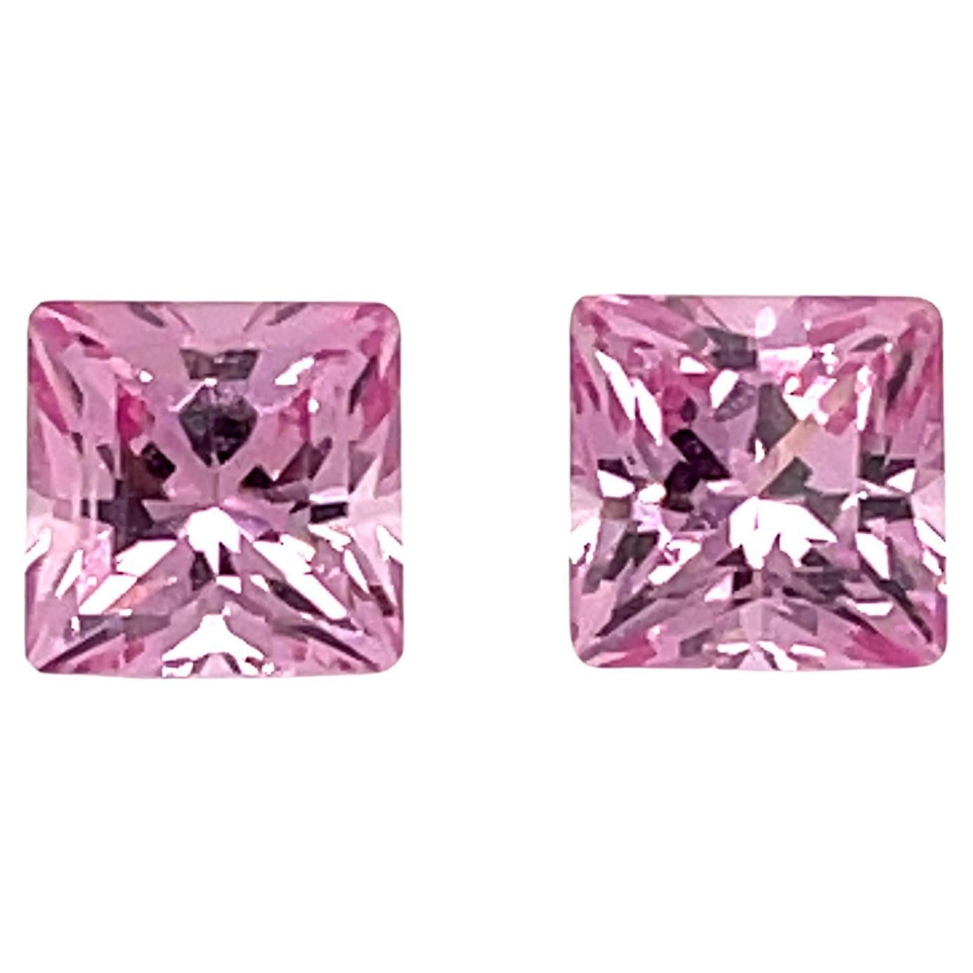 2 Pink Princess-Cut Perfectly Match Spinels Pair 2.18 Cts For Sale