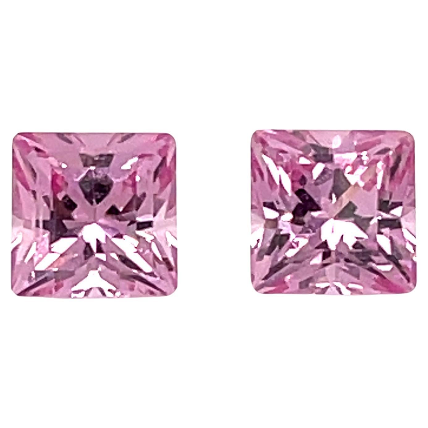 2 spinelli rosa taglio principessa perfettamente abbinati, coppia 2,18 carati