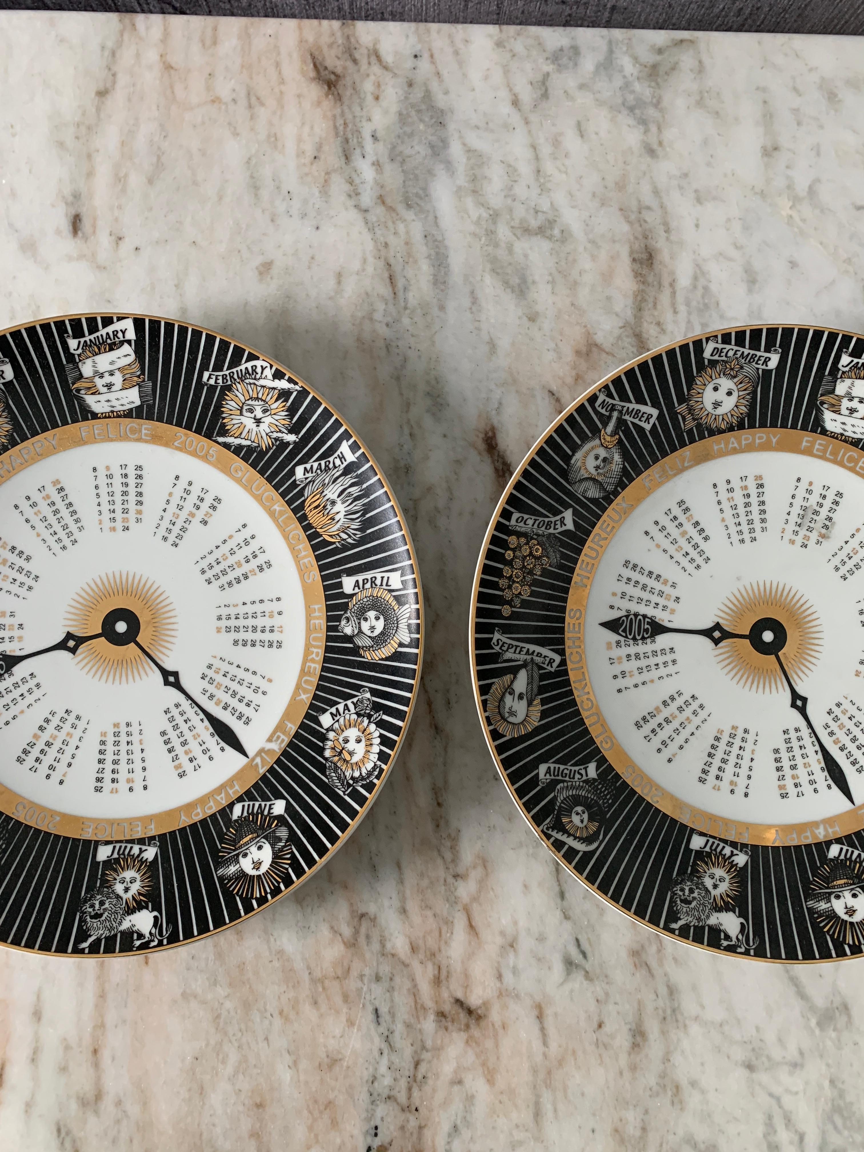 Italian 2 Plato Calendario Porcelain Plates signed and numbered Fornasetti from Italy For Sale