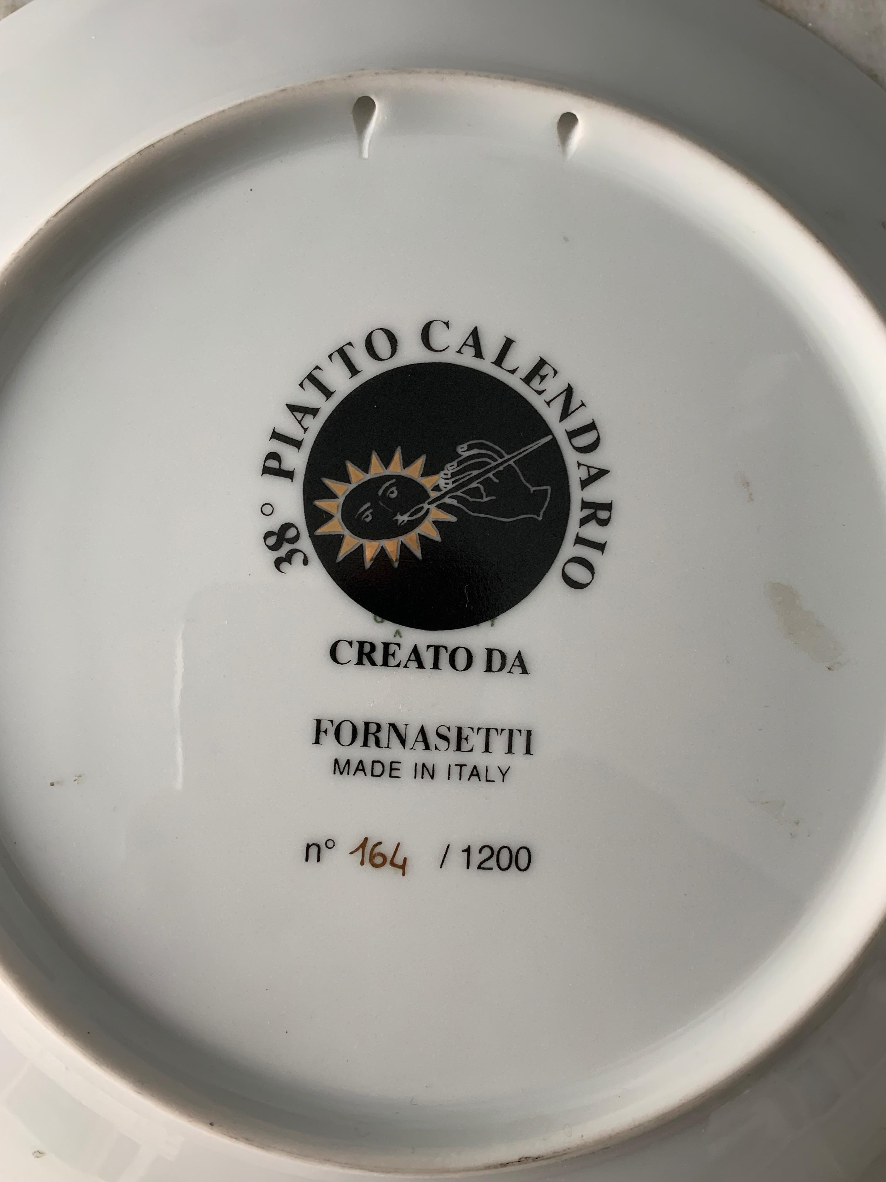 Gold 2 Plato Calendario Porcelain Plates signed and numbered Fornasetti from Italy For Sale