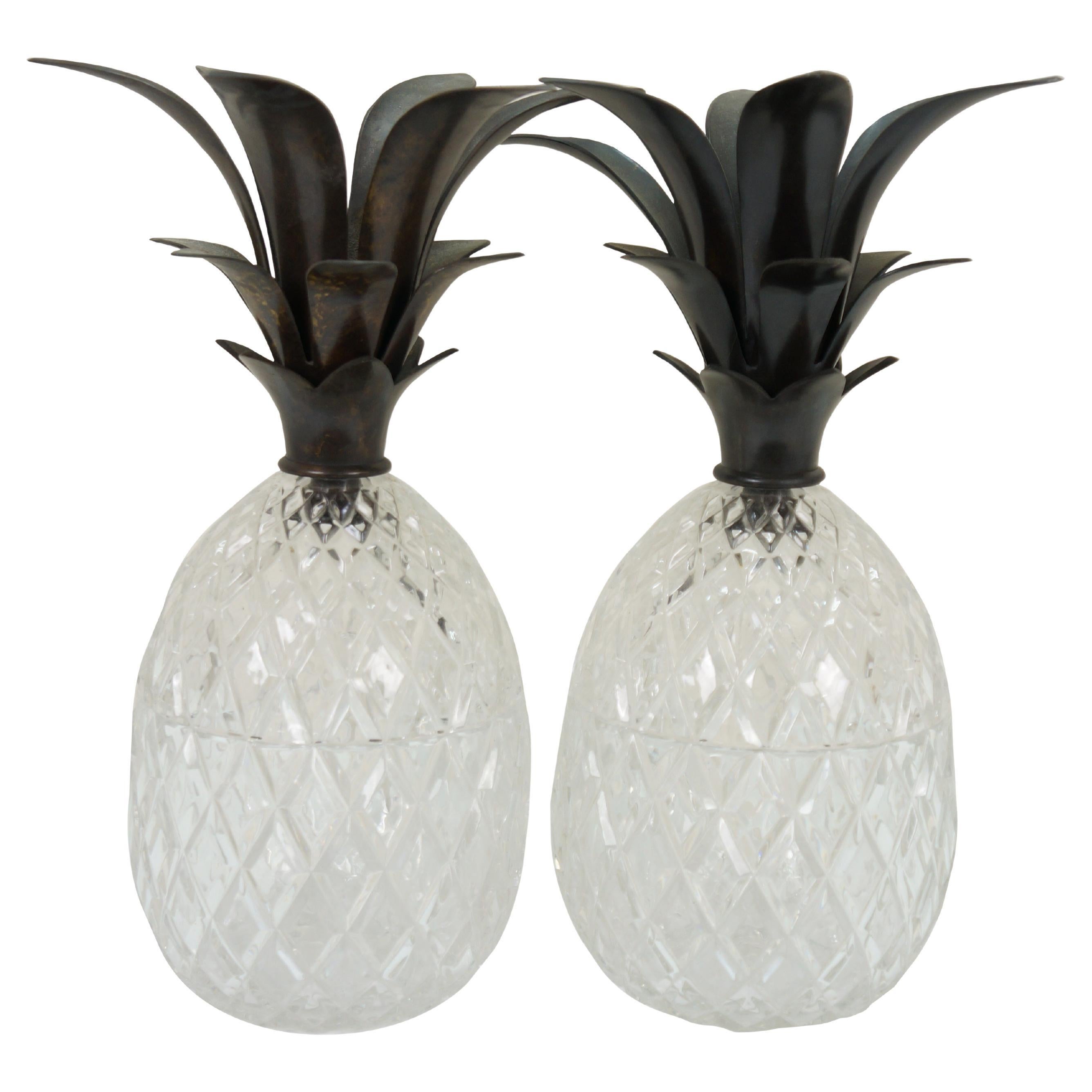 2 Polnisch Kristall & Bronze Lidded Ananas Gläser Urnen Kompotte 14" im Angebot