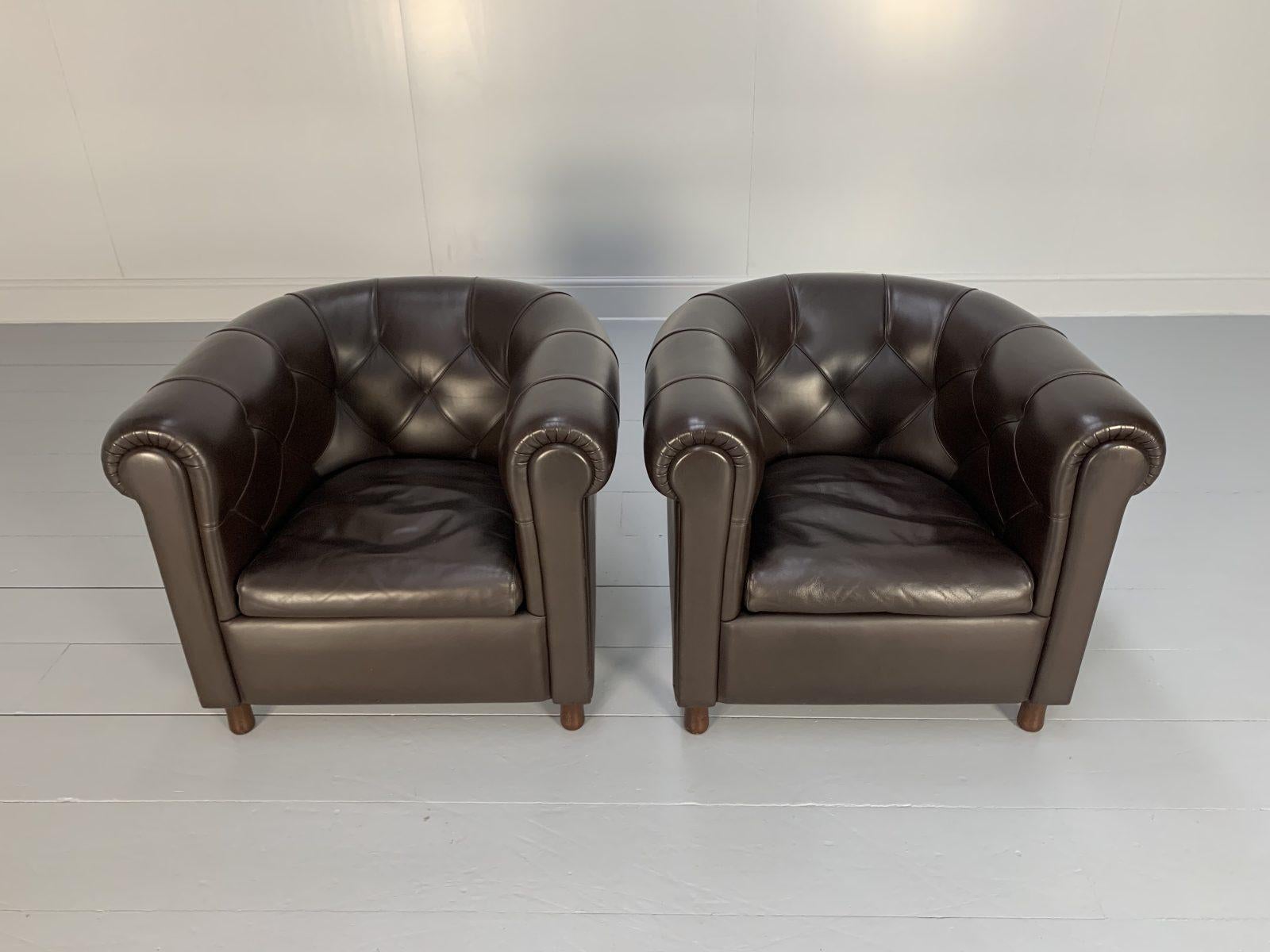 2 Poltrona Frau “Arcadia” Armchairs, in “Pelle Frau” Dark Brown Leather In Good Condition For Sale In Barrowford, GB