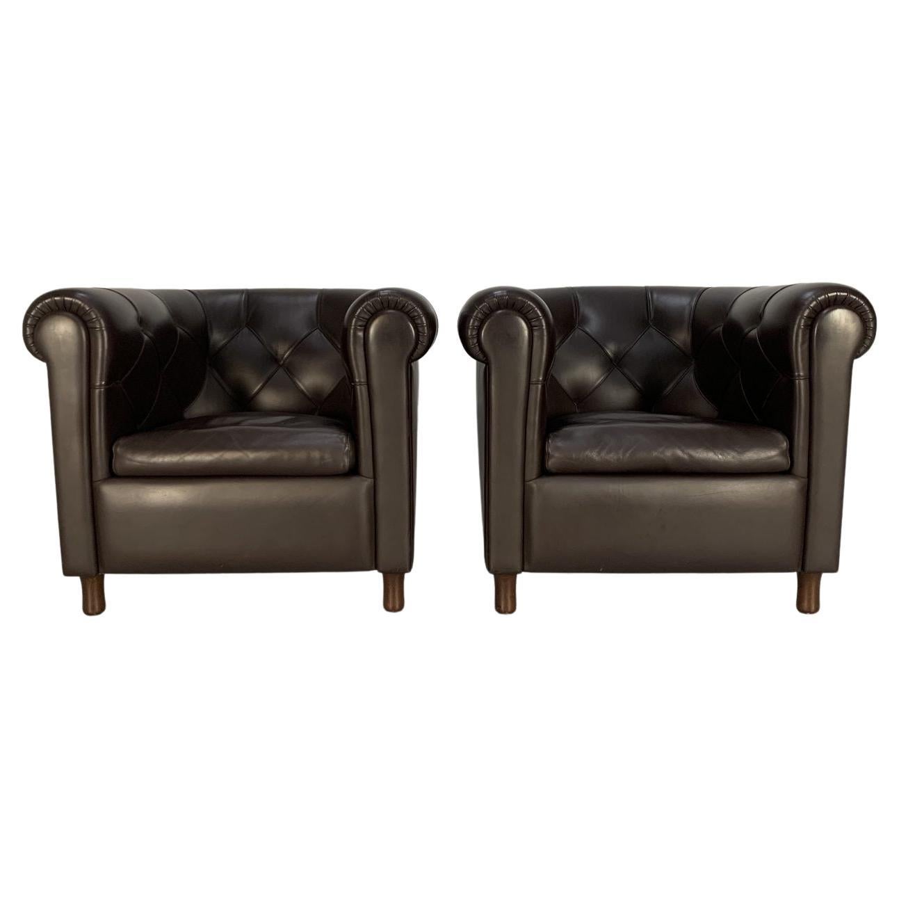 2 Poltrona Frau “Arcadia” Armchairs, in “Pelle Frau” Dark Brown Leather For Sale