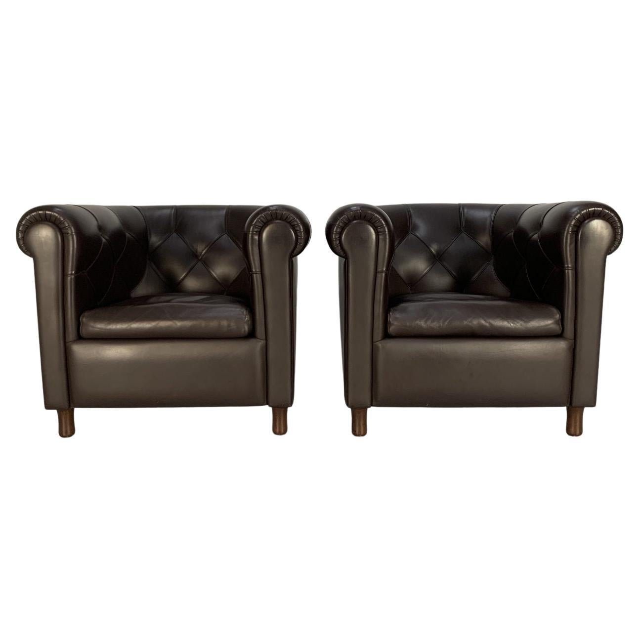 2 Fauteuils Arcadia de Poltrona Frau - En cuir Pelle Frau Brown foncé