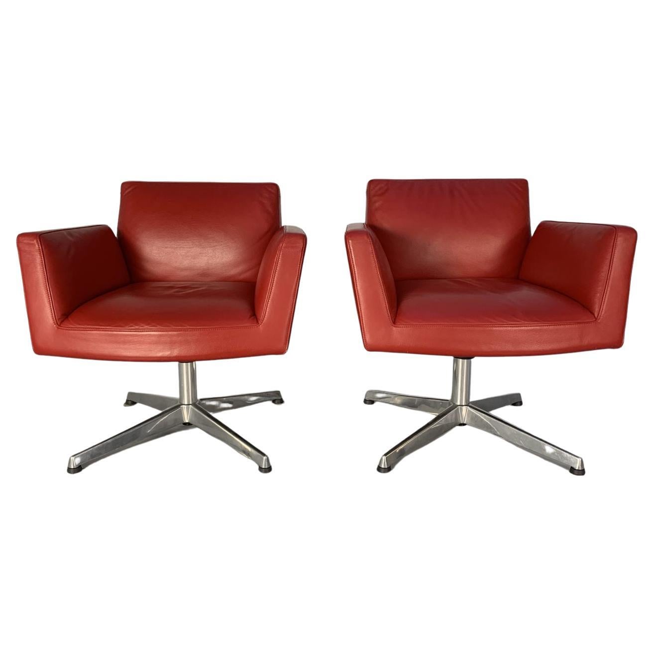 2 fauteuils pivotants Poltrona Frau Chancellor - En cuir Pelle Frau SC rouge